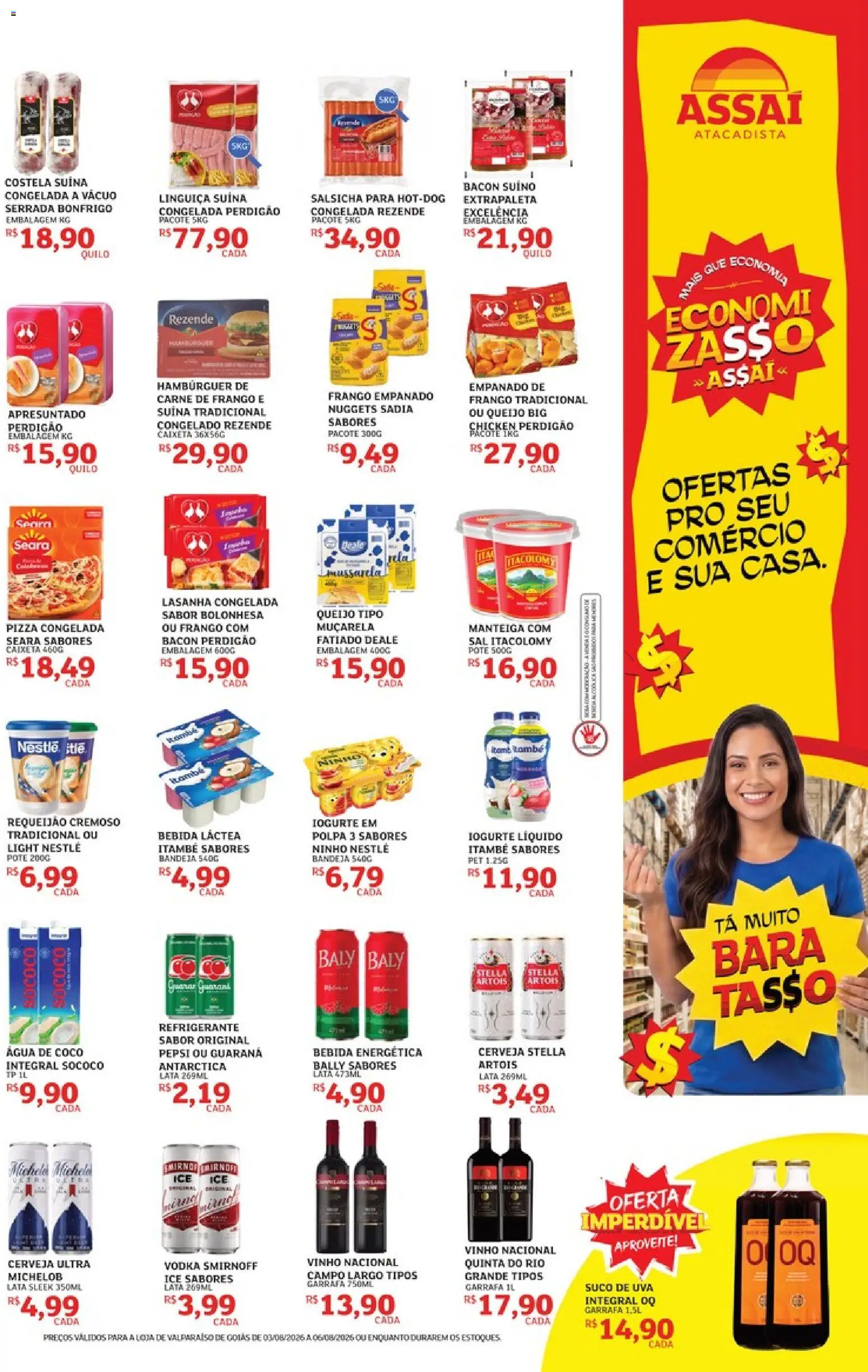 Assaí Atacadista Folheto - válido de 03/08/2026 | Página: 3 | Produtos: Linguiça, Pizza, Cerveja, Requeijão