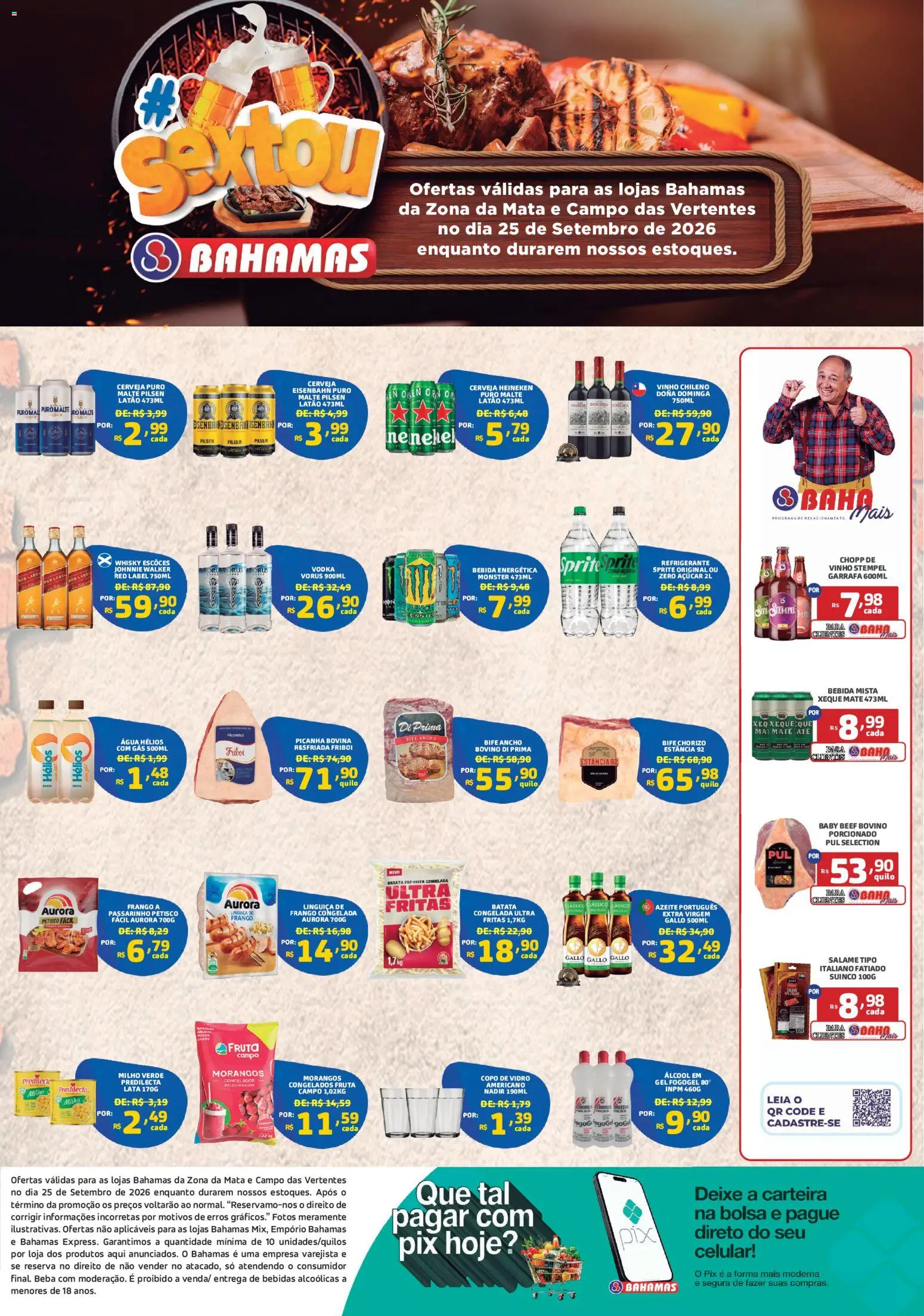 Bahamas Supermercados Folheto - válido de 25/09/2026 | Página: 1 | Produtos: Celular, Linguiça, Eisenbahn, Vodka