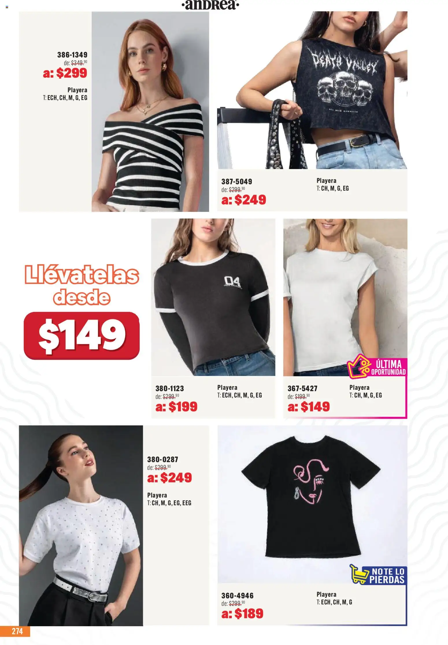 Nuevas ofertas de Andrea válidas en toda la República Mexicana desde el 03.05.2026. ¡Encuentra las mejores ofertas en Andrea catálogo Outlet! | Página: 274 | Productos: Playera