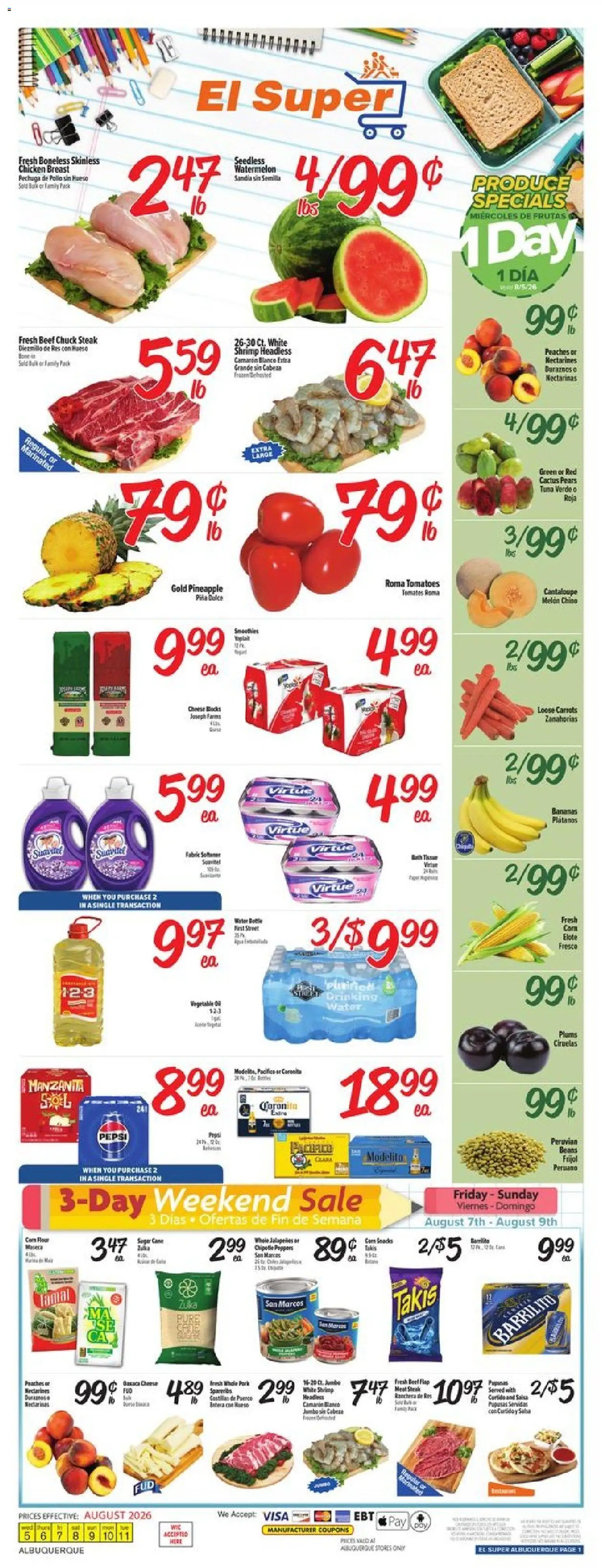 El Super Weekly Ad - NM - valid from 08/05/2026 | Page: 1 | Products: Sugar, Melon, Steak, Pears