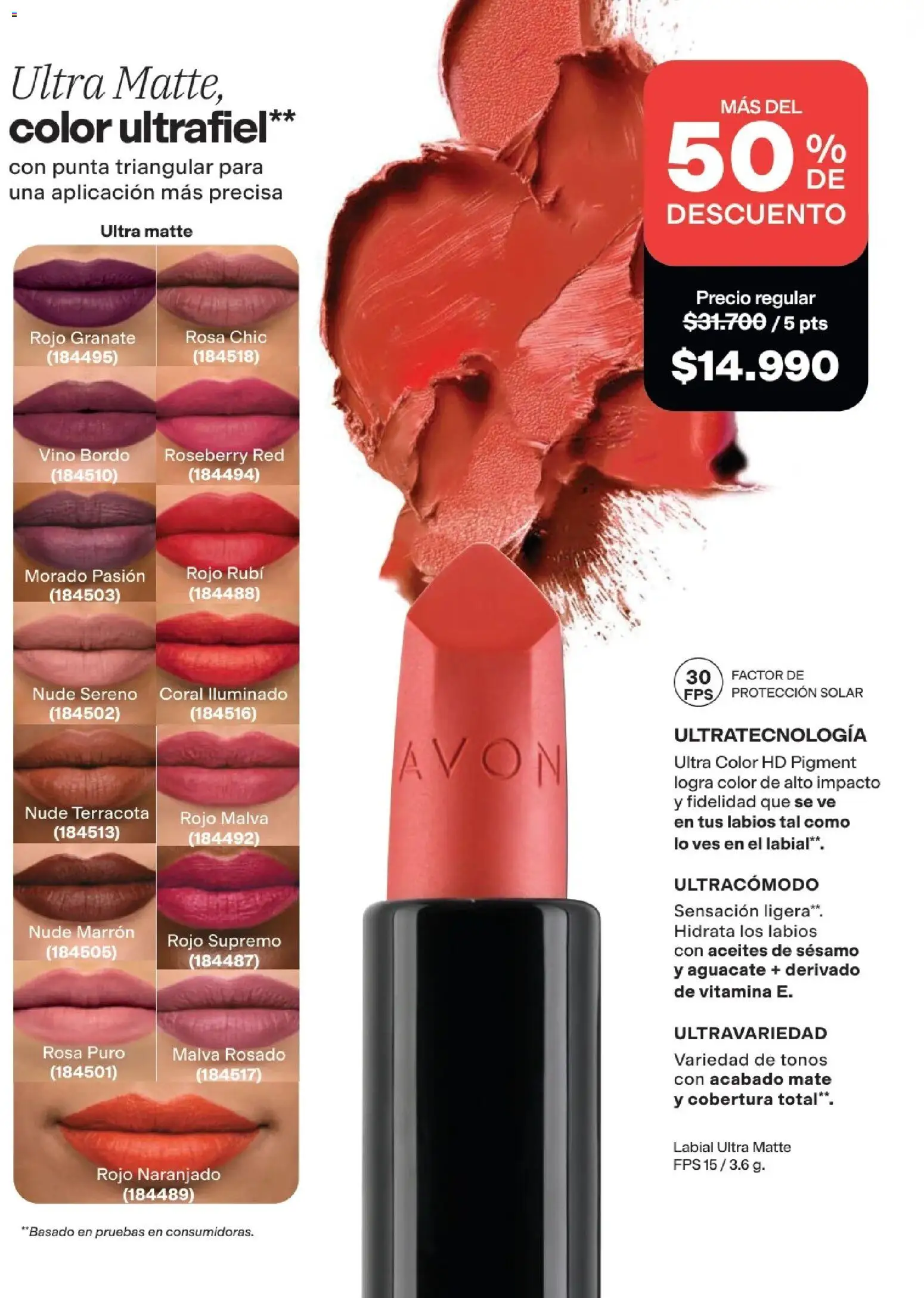 Avon revista - valida desde el 15/07/2026 | Página: 16 | Productos: Sésamo, Aguacate, Vino