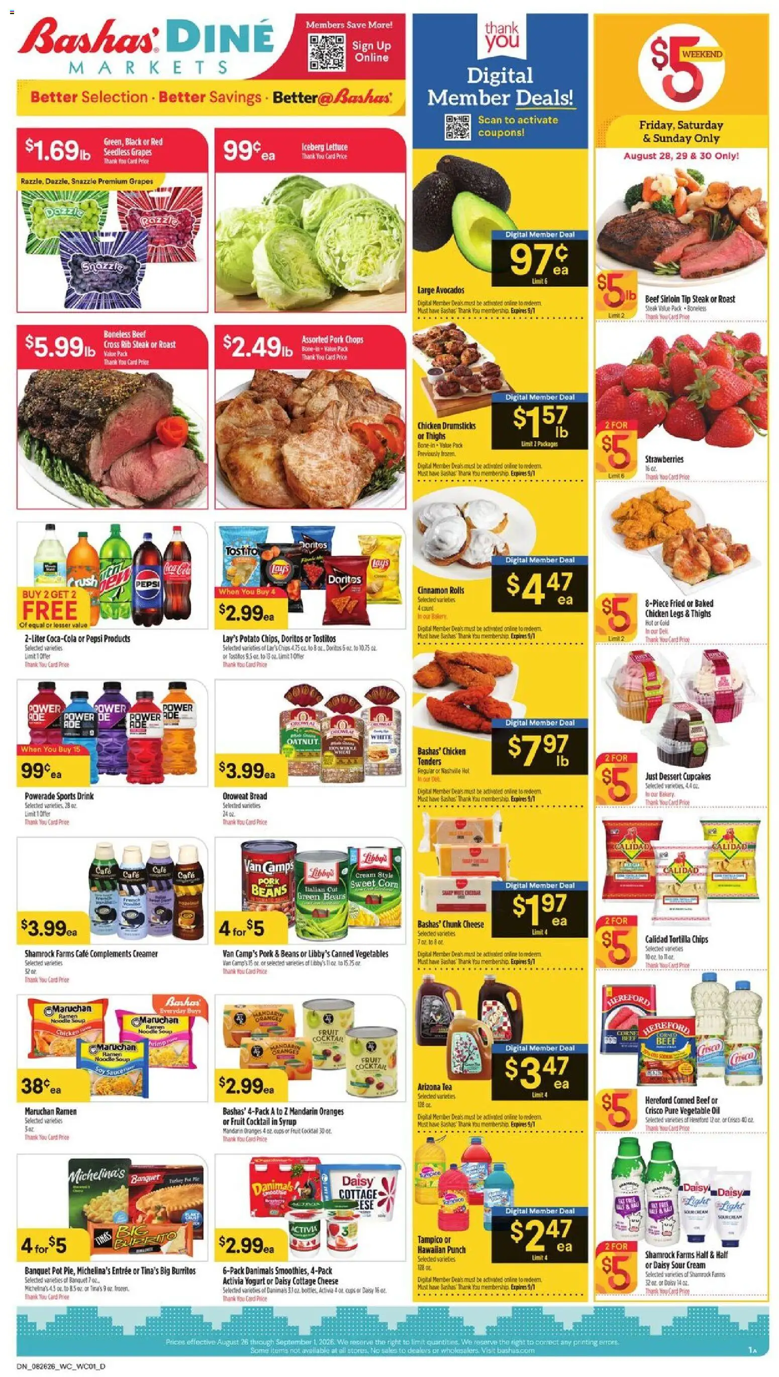 Basha's Dine - valid from 08/26/2026 | Page: 1 | Products: Oranges, Vegetables, Seedless grapes, Beans