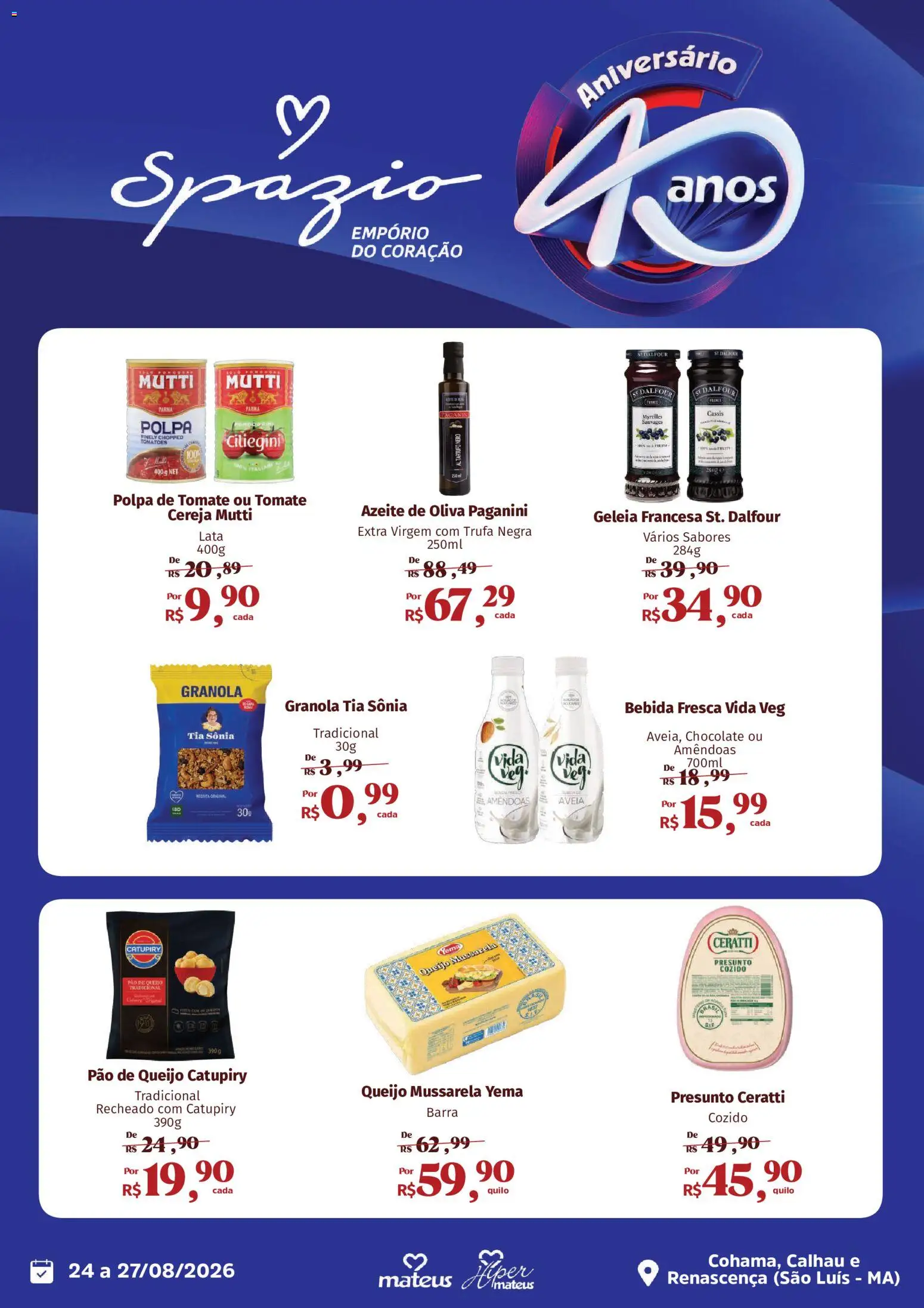 Mateus Folheto - válido de 24/08/2026 | Página: 3 | Produtos: Presunto, Catupiry, Azeite de oliva, Azeite