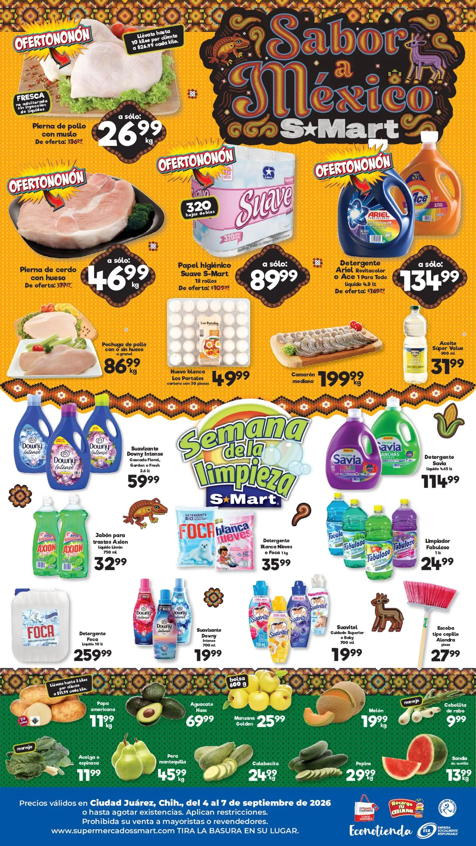 Nuevas ofertas de S-Mart válidas en toda la República Mexicana desde el 04/09/2026. ¡Encuentra las mejores ofertas en S-Mart folleto Ciudad Juárez! | Página: 2 | Productos: Pera, Huevo, Limpiador, Pierna de cerdo
