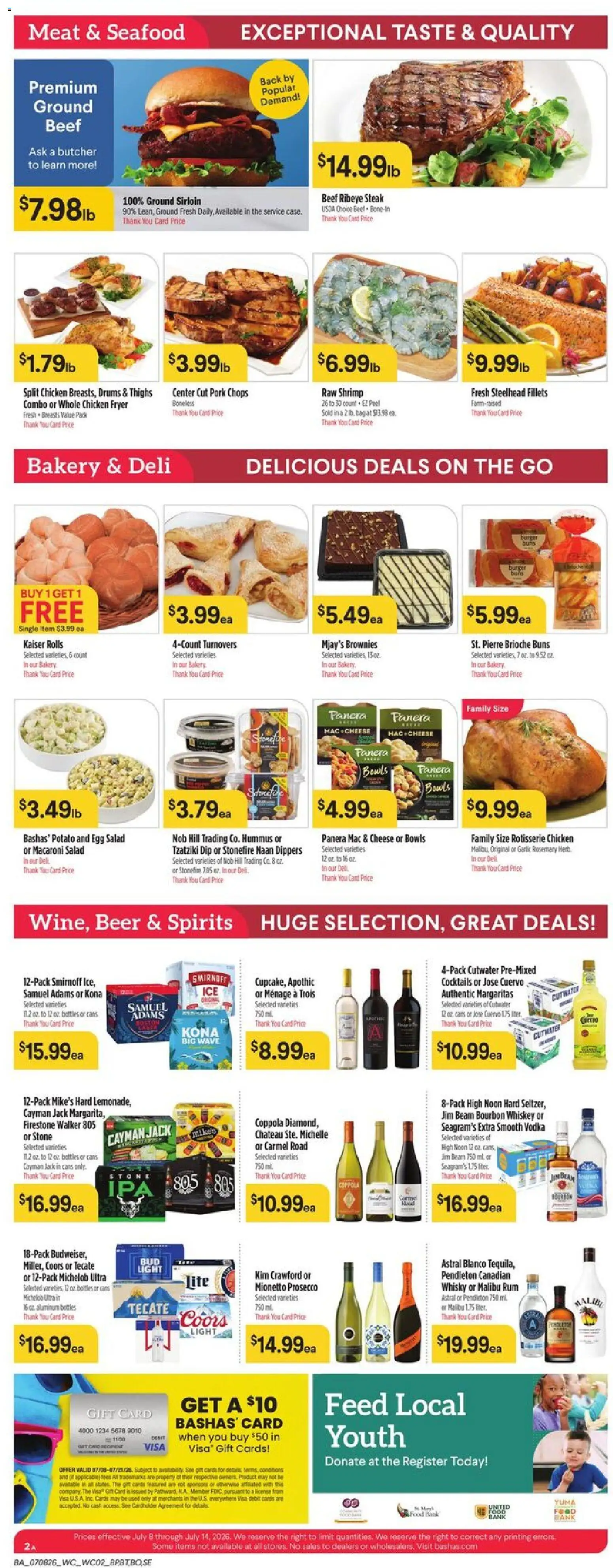 Basha's Weekly Ad - valid from 07/08/2026 | Page: 2 | Products: Bourbon, Whiskey, Garlic, Bag
