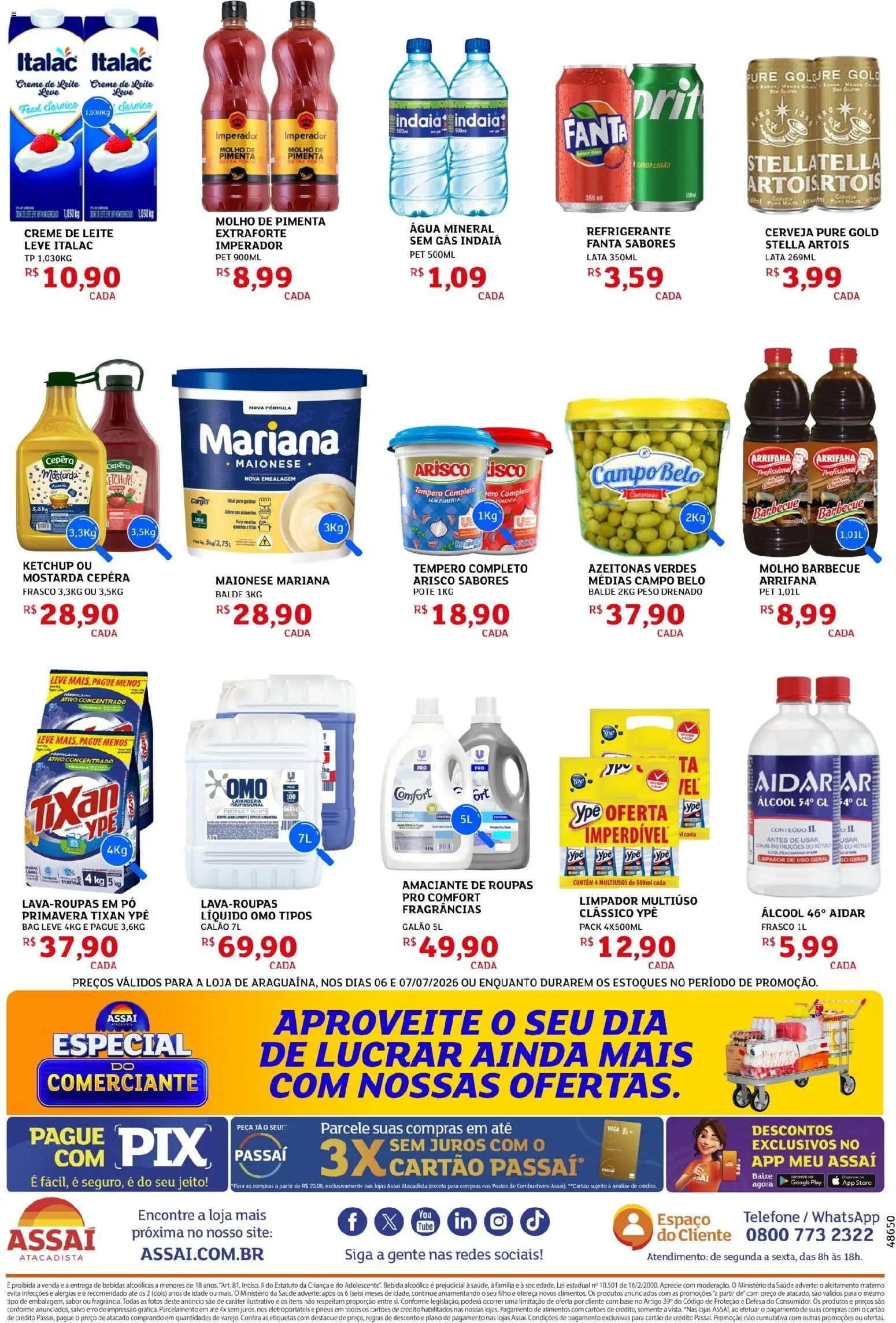 Assaí Atacadista Folheto - válido de 07/07/2026 | Página: 2 | Produtos: Pimenta, Água mineral, Refrigerante, Creme de leite