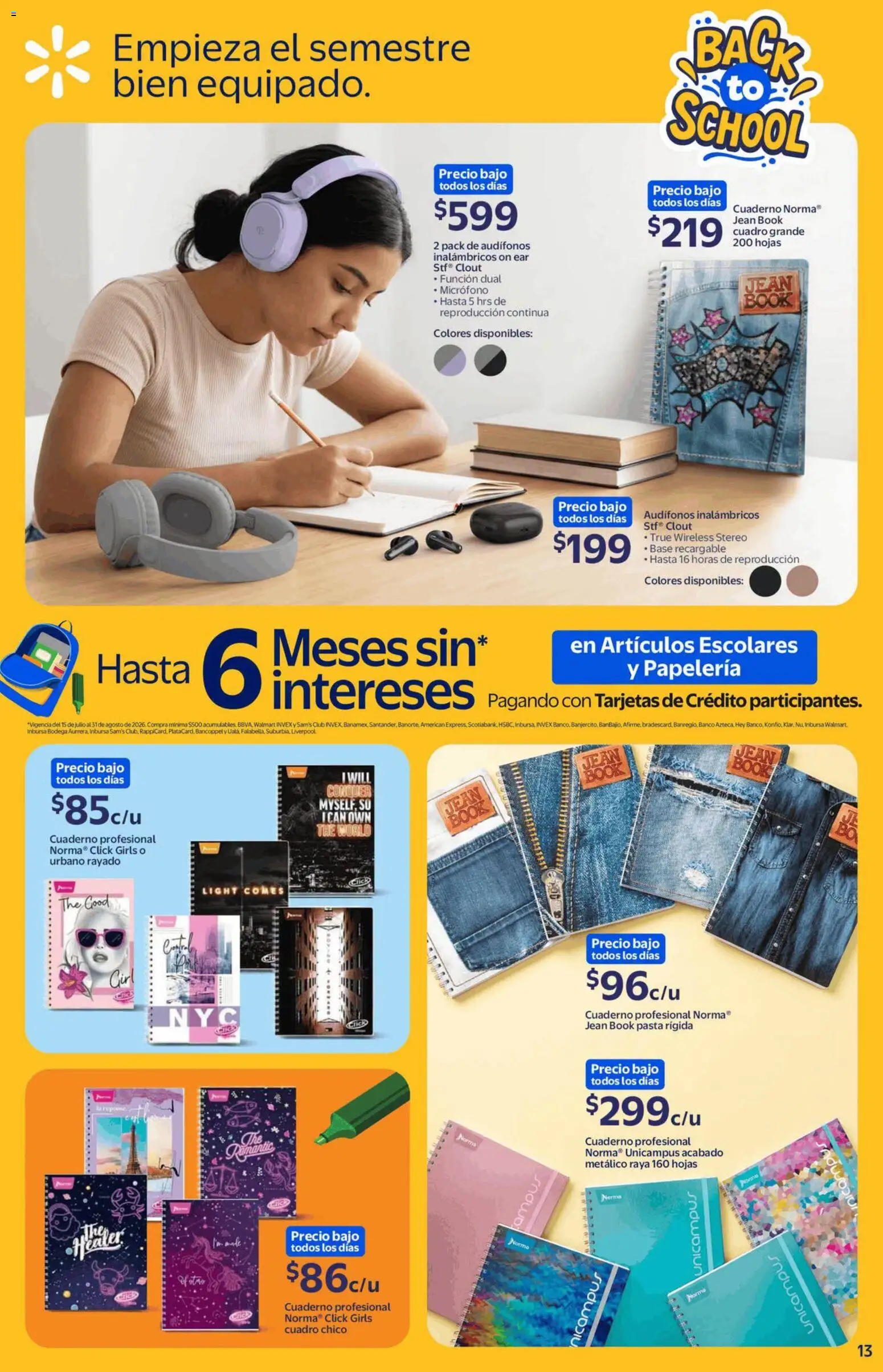 Nuevas ofertas de Walmart válidas en toda la República Mexicana desde el 13/08/2026. ¡Encuentra las mejores ofertas en Walmart folleto Back to School! | Página: 13 | Productos: Cuadro, Pasta, Audífonos, Micrófono