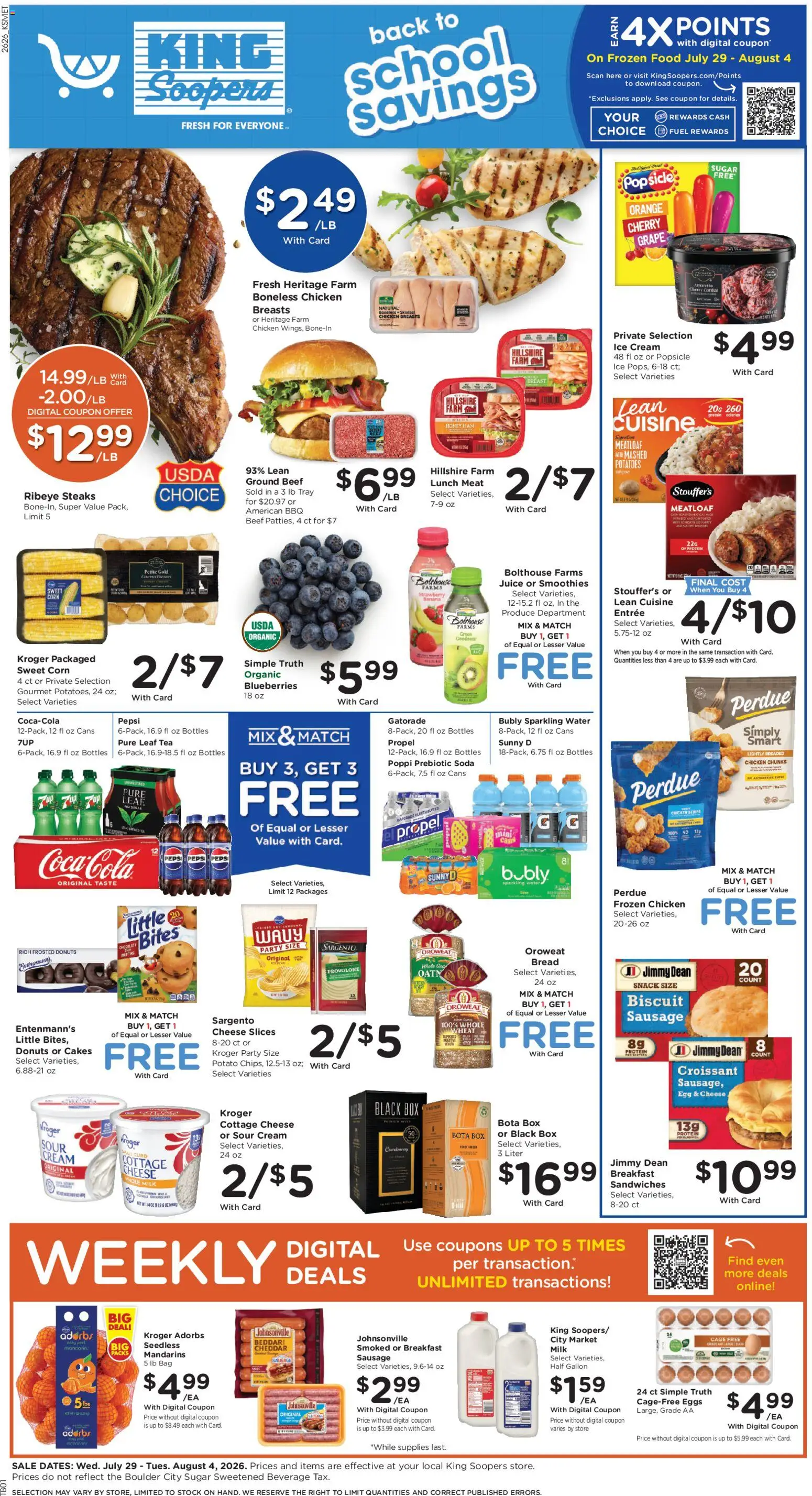 King Soopers Weekly Ad - valid from 07/29/2026 | Page: 1 | Products: Milk, Ice cream, Blueberries, Bag