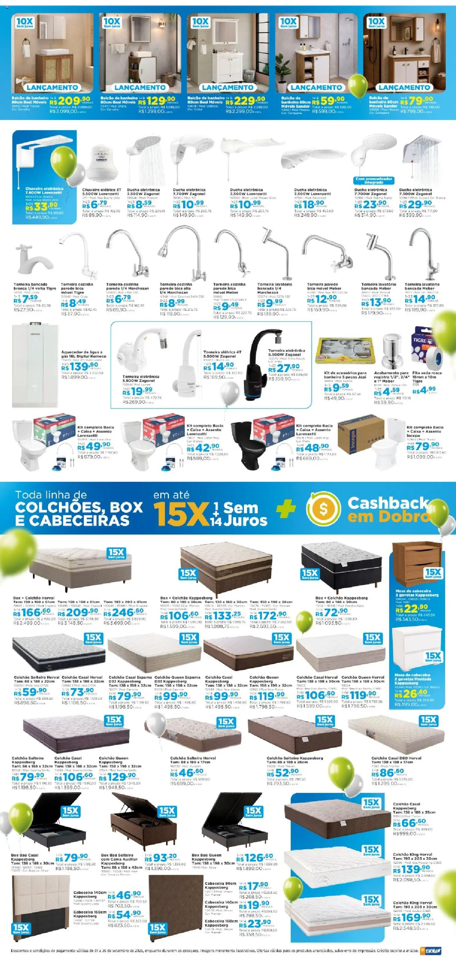 Lojas Solar Folheto - válido de 01/09/2026 | Página: 9 | Produtos: Pressurizador, Cama, Mesa de cabeceira, Lavatório