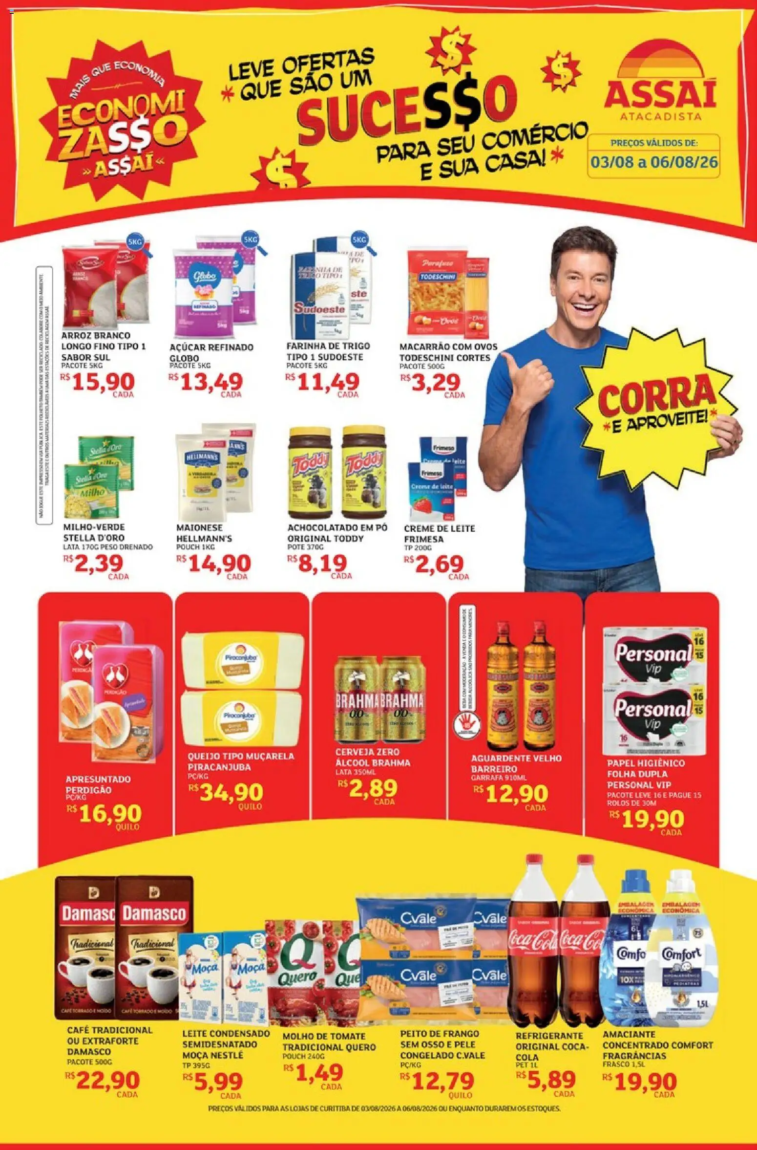 Assaí Atacadista Folheto - válido de 03/08/2026 | Página: 1 | Produtos: Cola, Muçarela, Açúcar, Frango