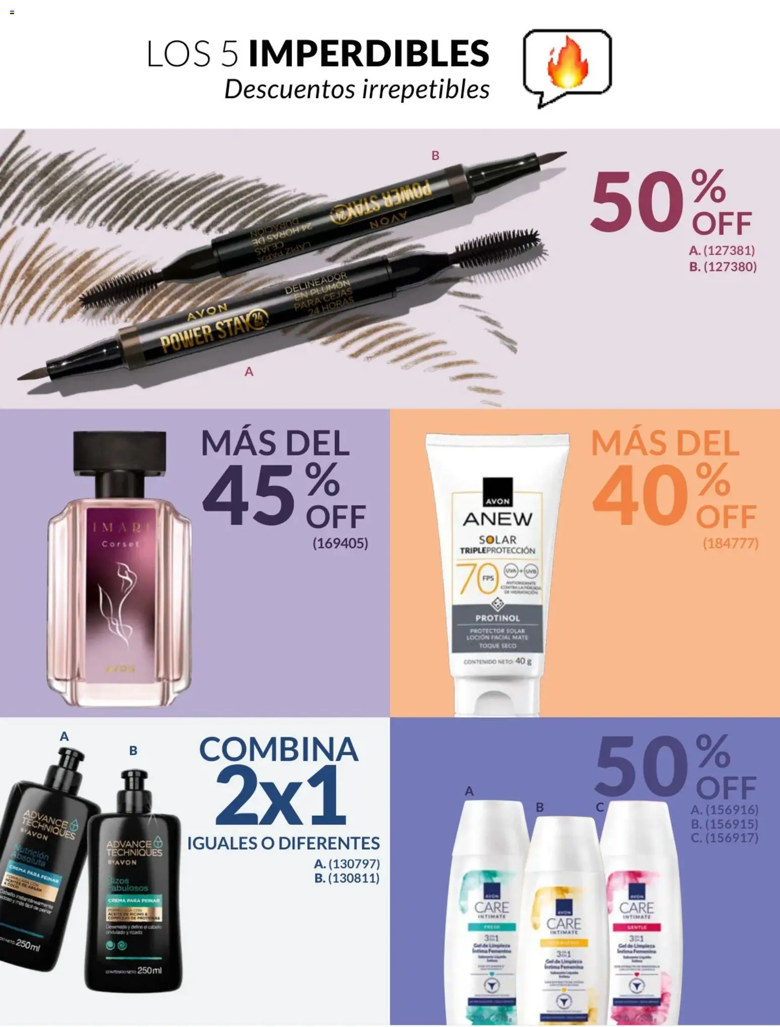 Catálogo Avon válido desde 17.06.2026 | Página: 3 | Productos: Delineador, Protector solar, Aceite, Crema