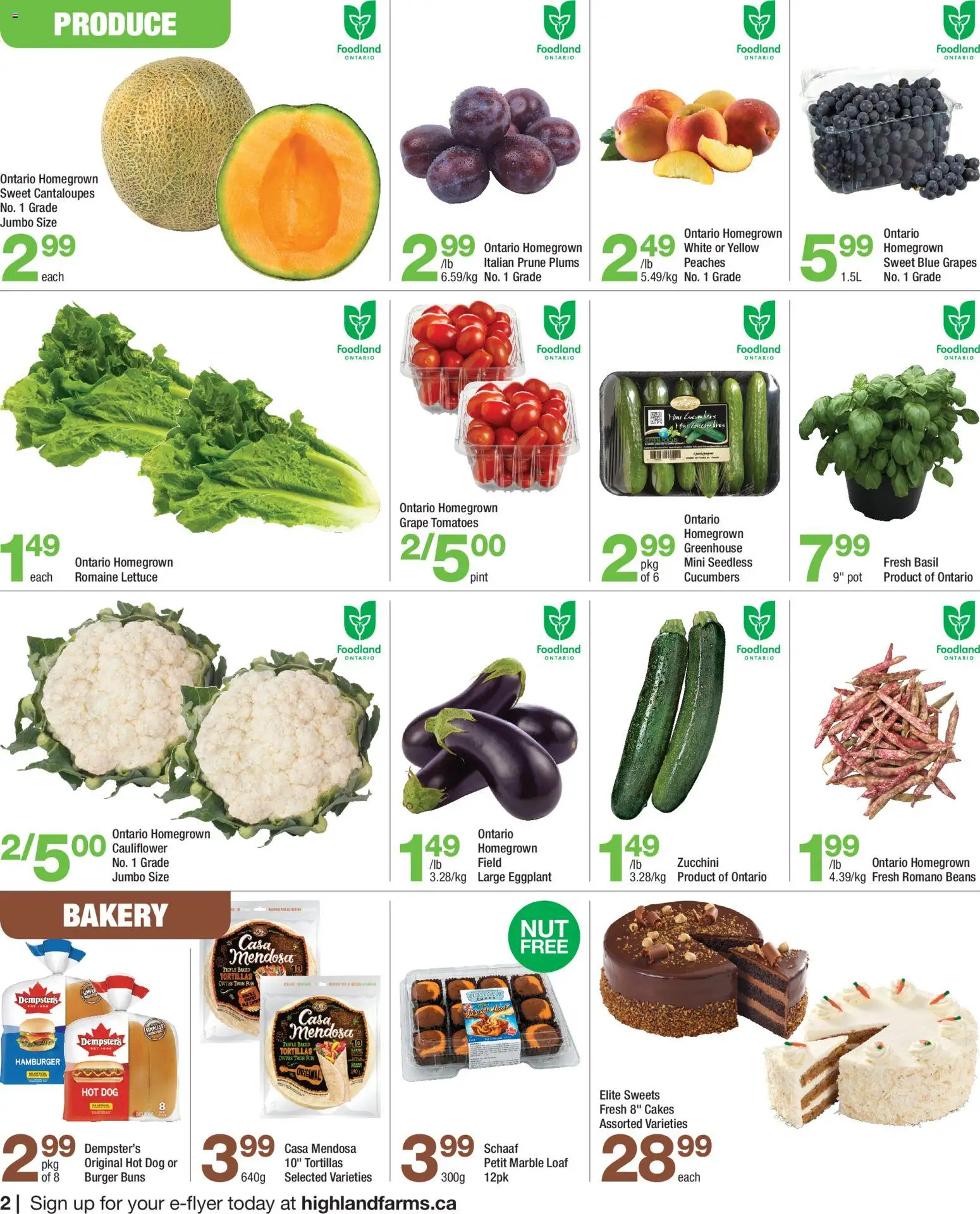 Highland Farms flyer valid from Aug 27, 2026 | Page: 2 | Products: Cucumbers, Cauliflower, Plums, Grapes