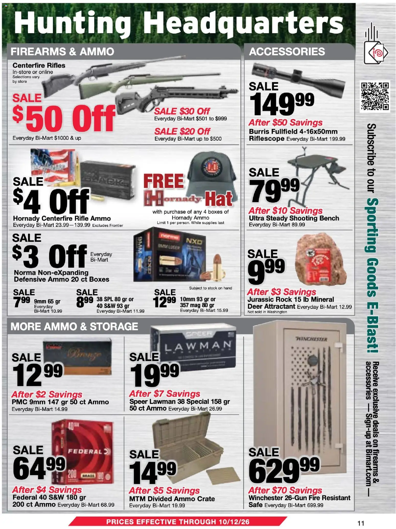 Bi-Mart Weekly Ad - valid from 09/29/2026 | Page: 11 | Products: Safe, Hat, Ammo, Rifle