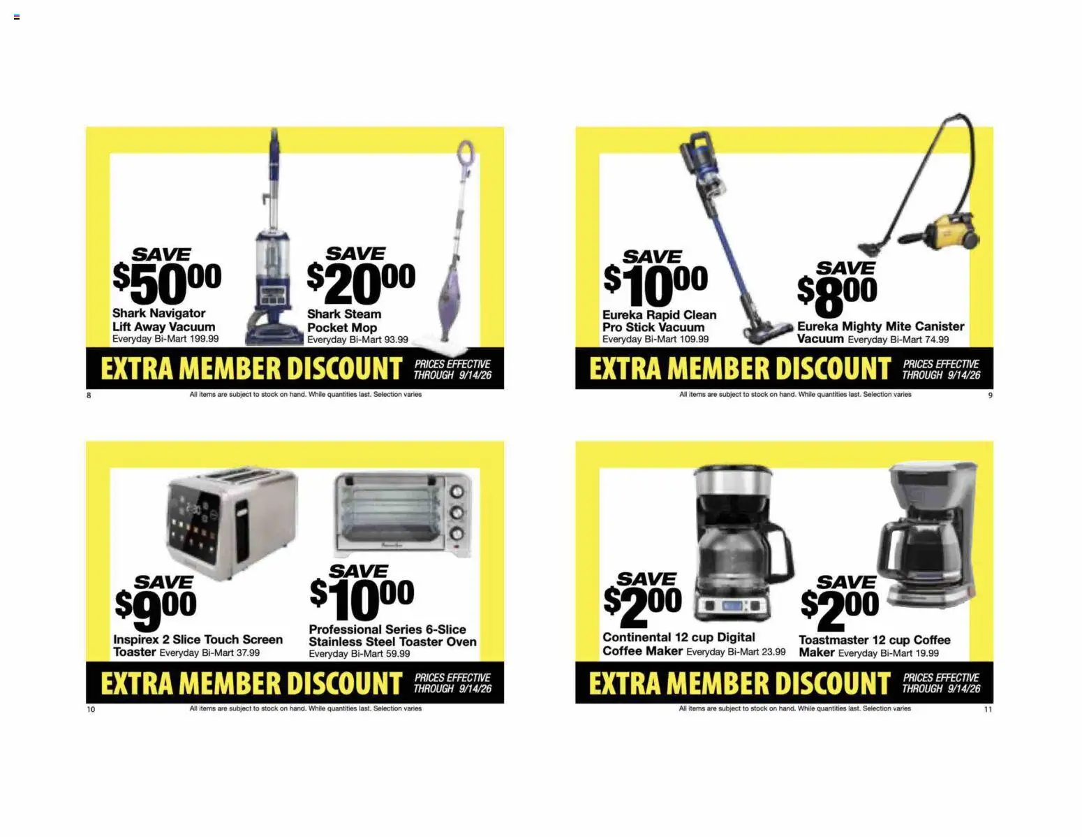 Bi-Mart Extra Member Discount Book - valid from 08/24/2026 | Page: 4 | Products: Toaster, Vacuum, Coffee, Oven