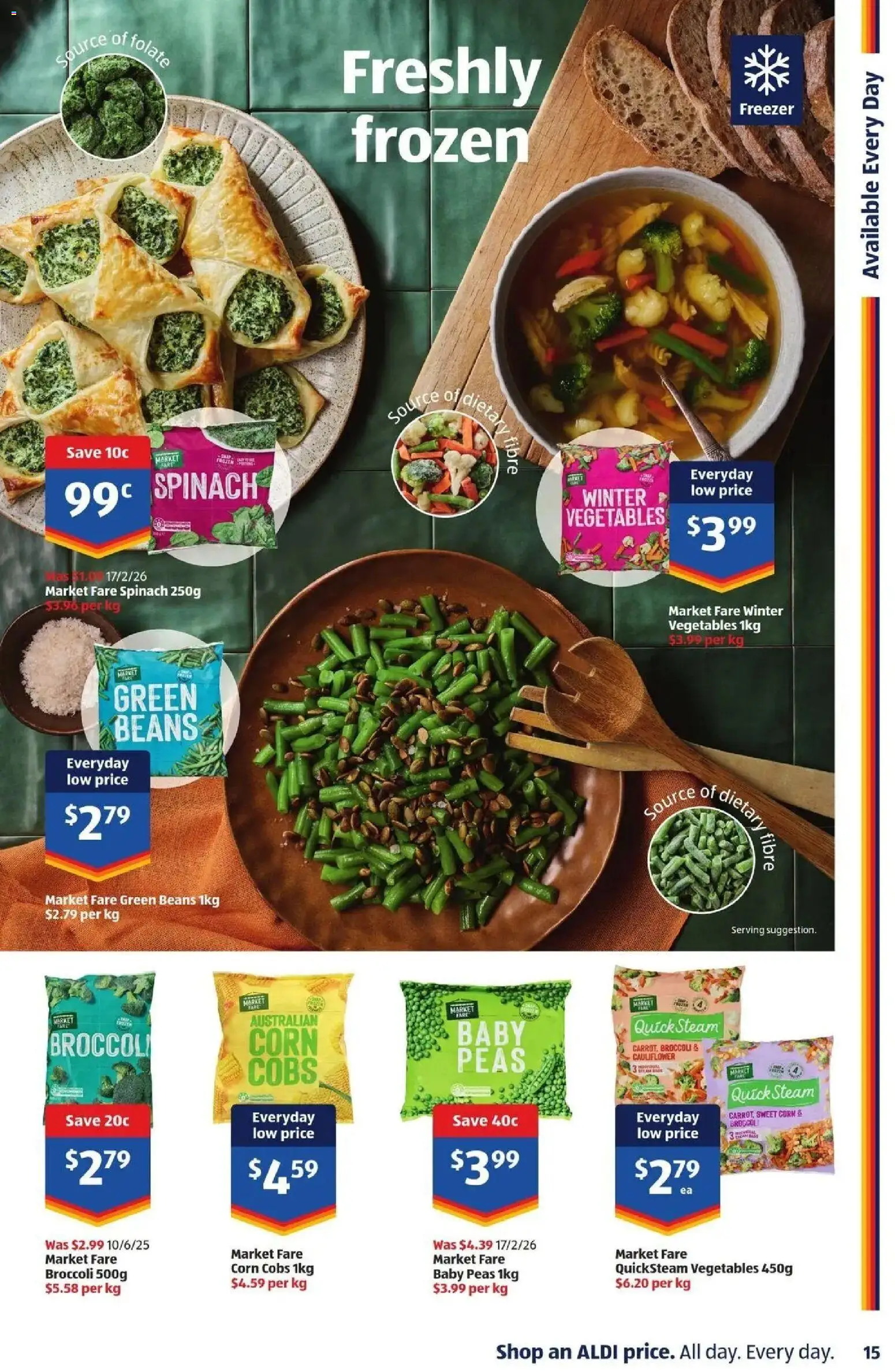 Aldi catalogue - valid from 01/07/2026 | Page: 15 | Products: Spinach, Vegetables, Cauliflower, Freezer