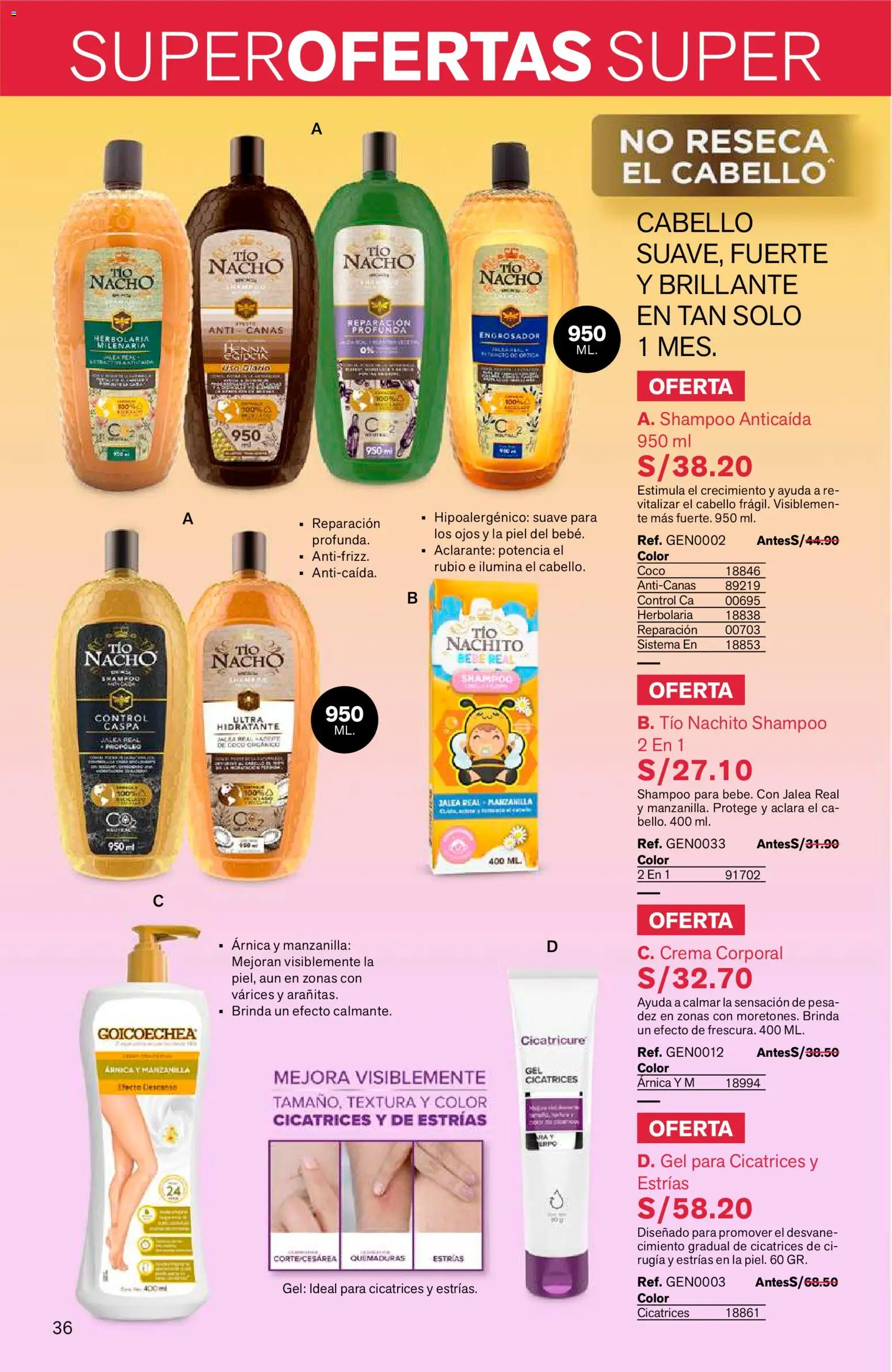 Catálogo Leonisa válido desde 24/08/2026 | Página: 36 | Productos: Shampoo, Té, Crema, Coco
