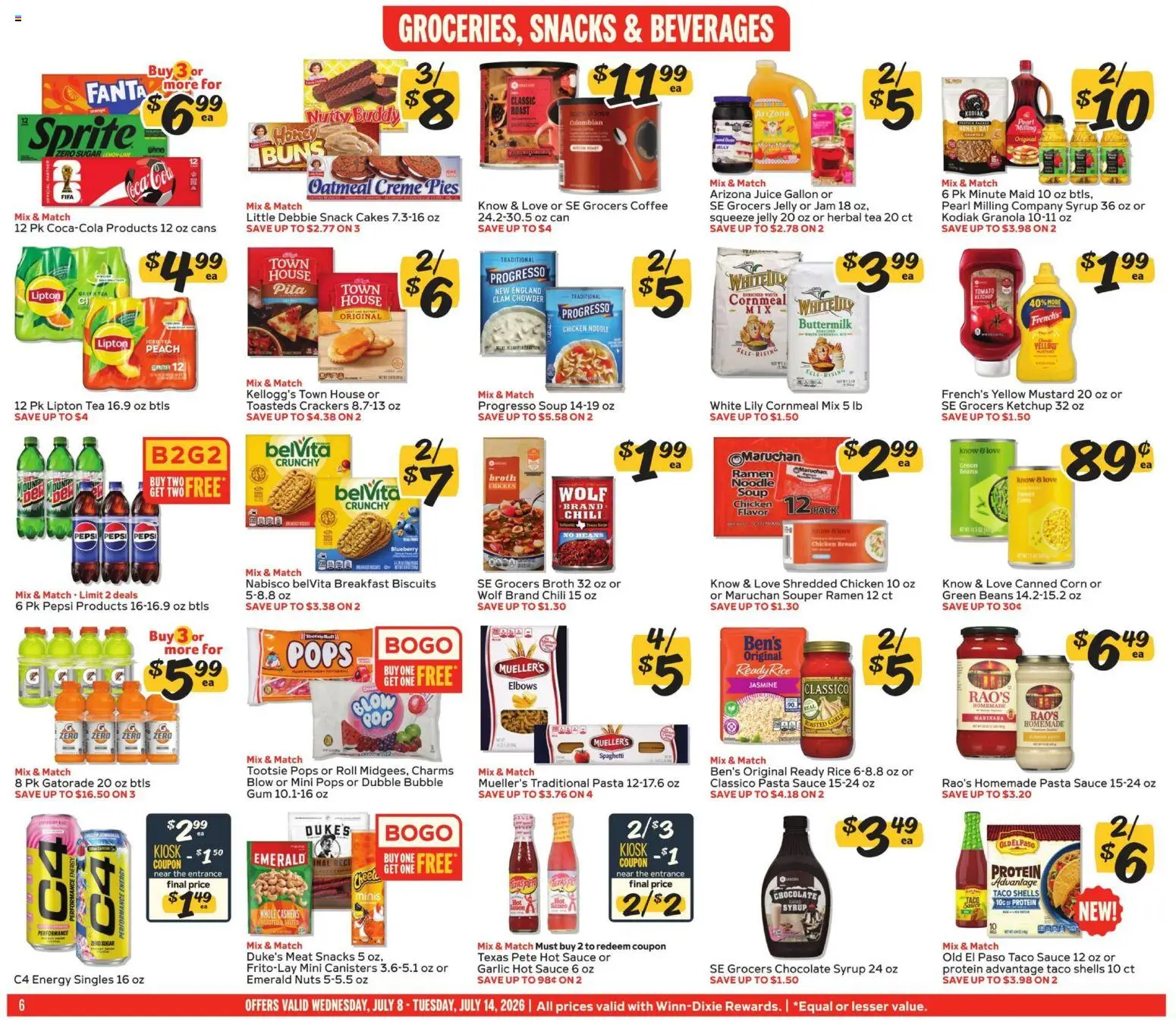 Winn Dixie Weekly Ad - valid from 07/08/2026 | Page: 6 | Products: Rice, Pasta, Ketchup, Garlic