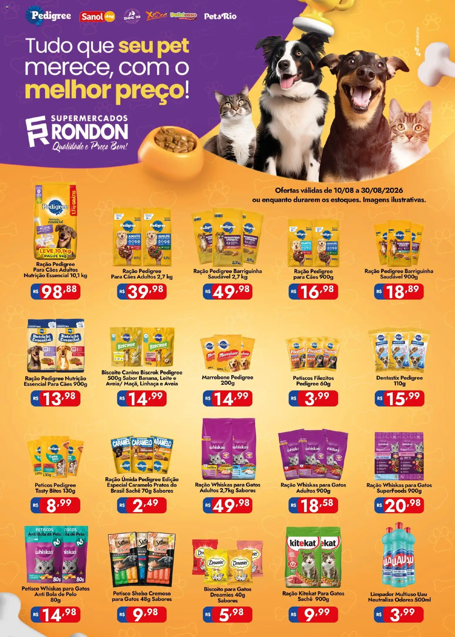Supermercados Rondon Folheto - válido de 10/08/2026 | Página: 1 | Produtos: Biscoito, Limpador multiuso, Carne, Proteína