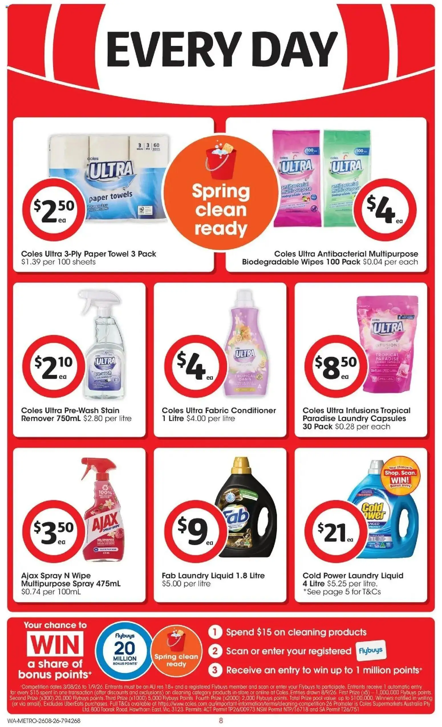 ﻿Coles catalogue valid from 26/08/2026 > Online Australia | Page: 8 | Products: Towels, Stain remover, Laundry capsules, Paper towels