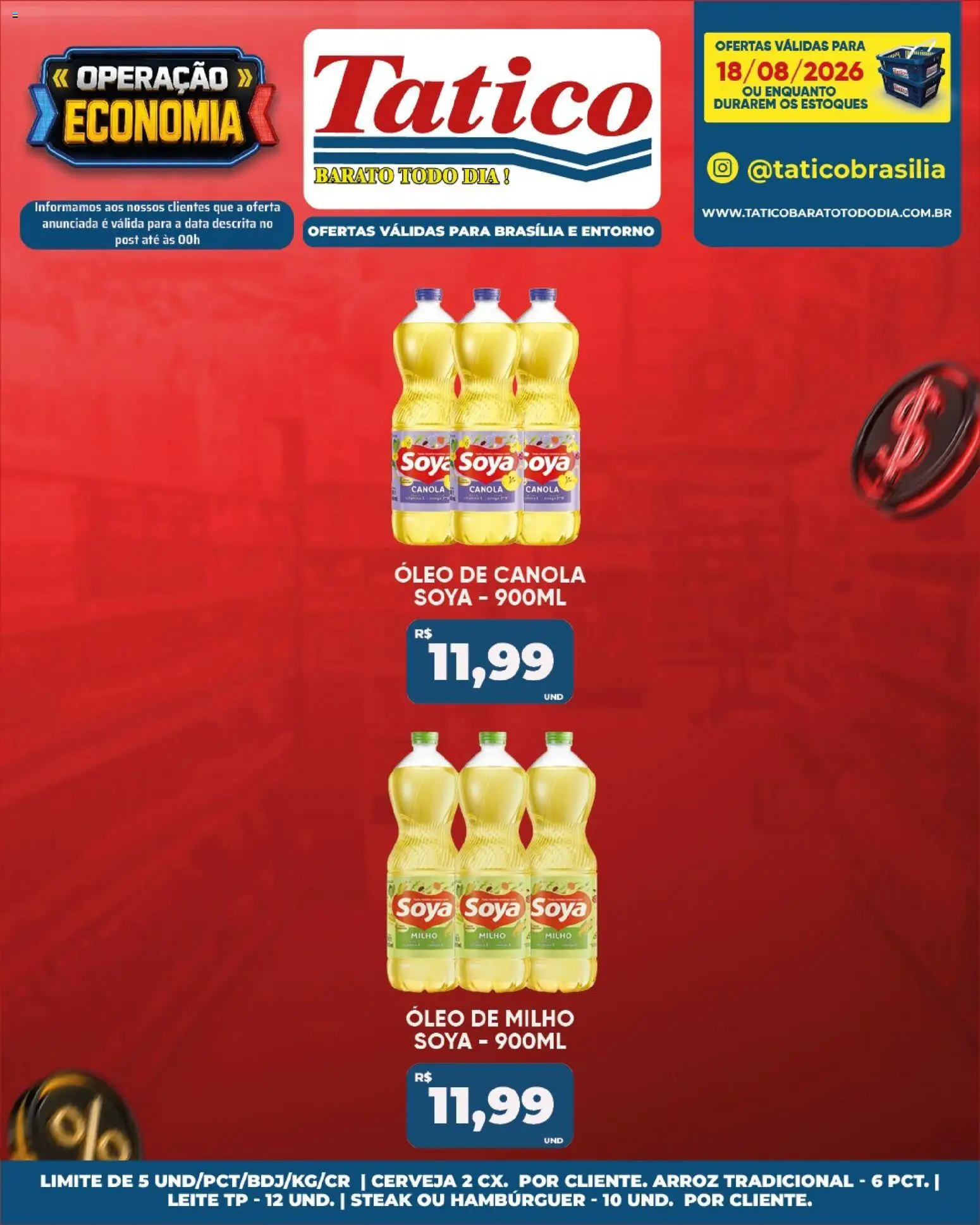 Tatico Folheto - válido de 18/08/2026 | Página: 17 | Produtos: Óleo de canola, Steak, Leite, Arroz