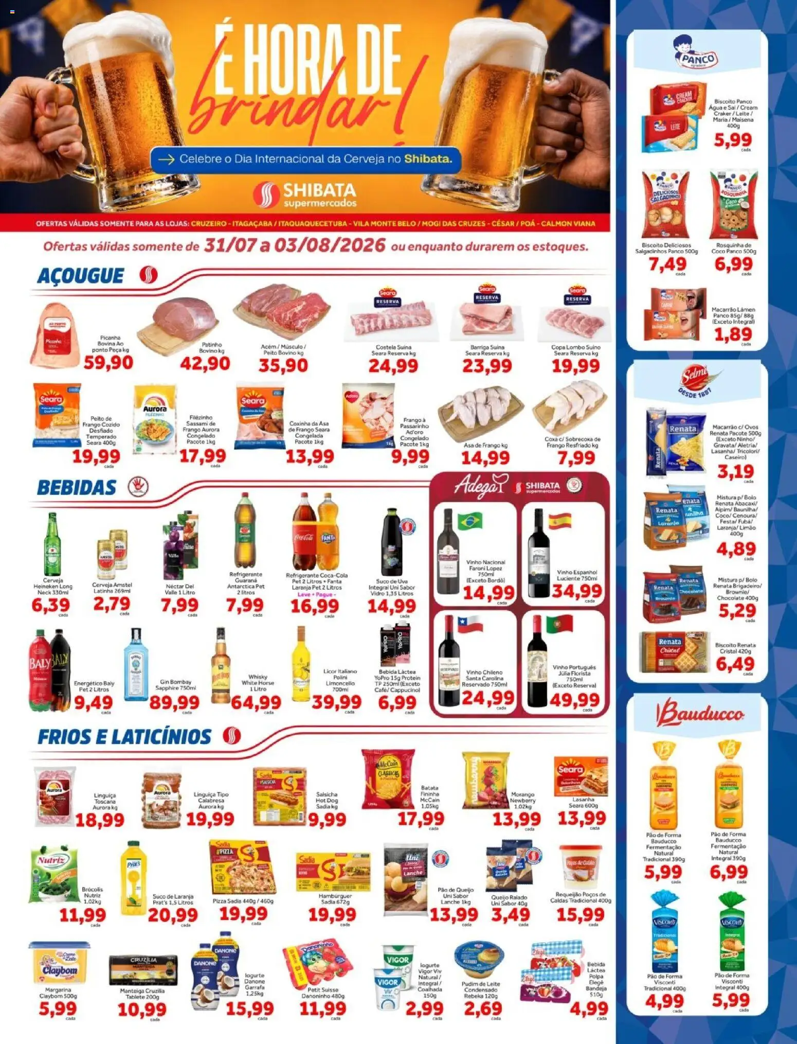 Shibata Folheto - válido de 31/07/2026 | Página: 1 | Produtos: Salsicha, Manteiga, Copa, Bolo