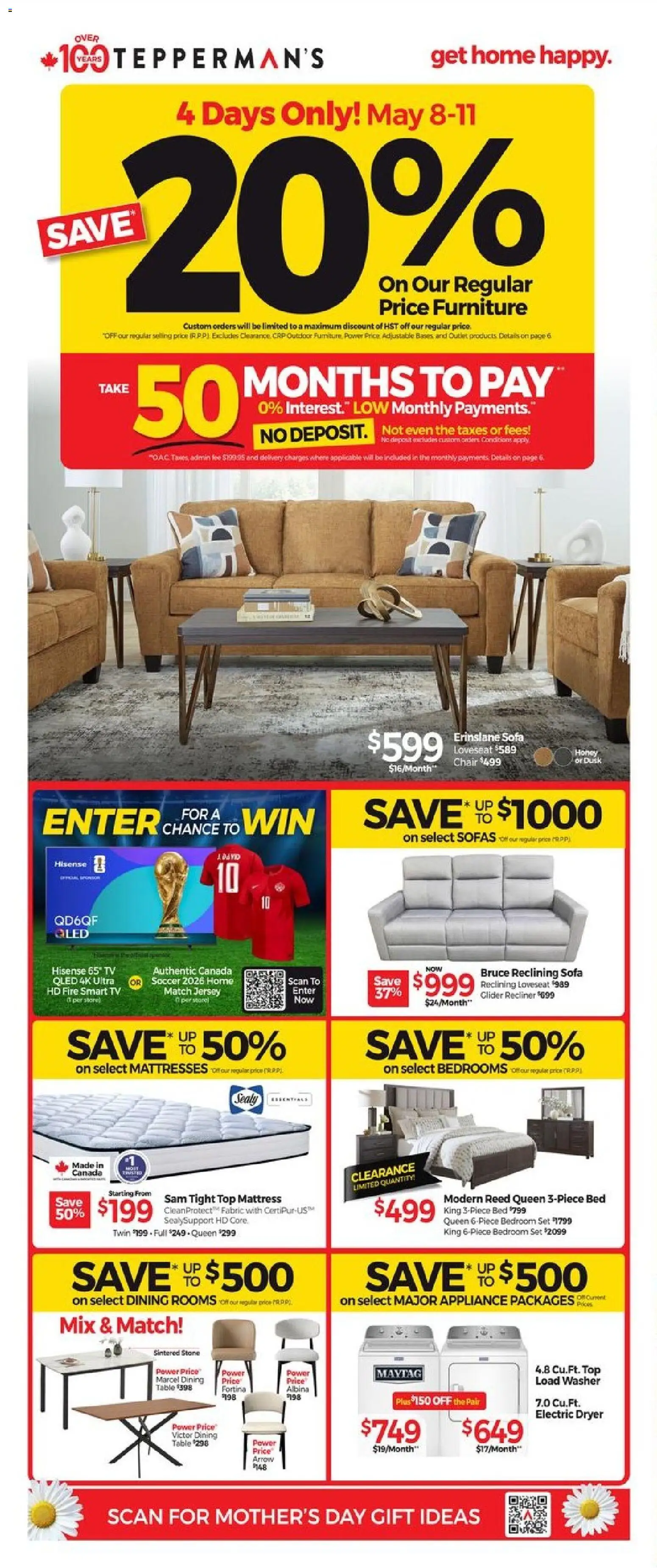 Tepperman's flyer valid from 08.05.2026 | Page: 2 | Products: Dryer, Bed, Mattress, Table