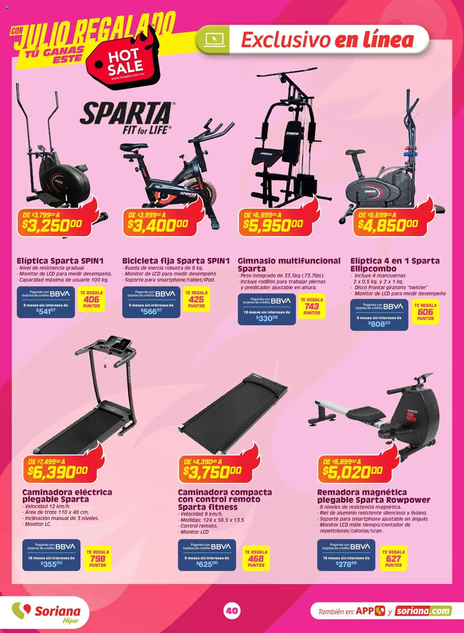 Nuevas ofertas de Soriana válidas en toda la República Mexicana desde el 25.05.2026. ¡Encuentra las mejores ofertas en Soriana Hot Sale Híper Nacional! | Página: 41 | Productos: Disco, Riel, Bicicleta fija, Smartphone