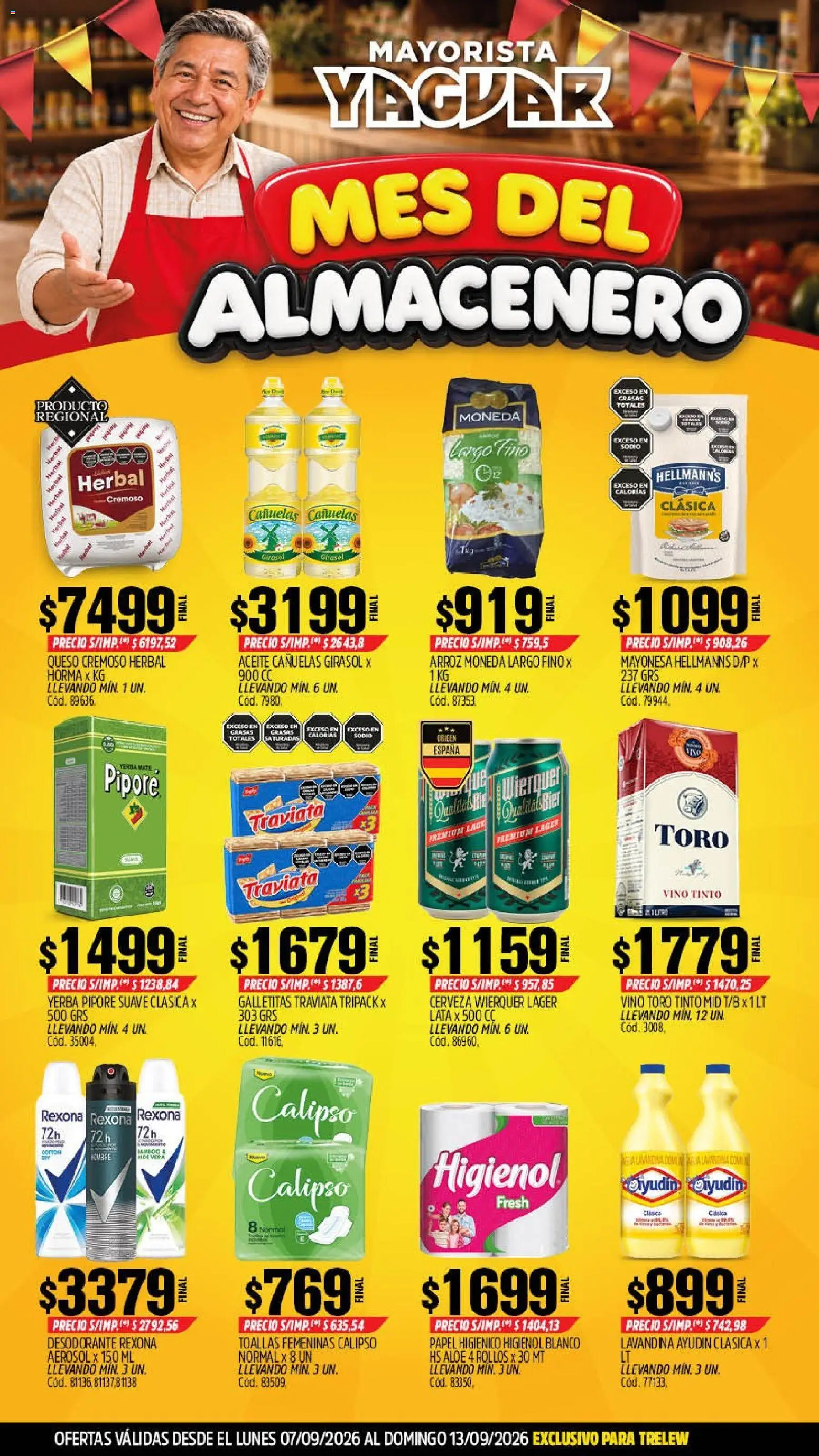 Yaguar - Oferta Semanal Trelew │ válido desde el 07/09/2026 | Página: 1 | Productos: Papel higiénico, Queso, Vino, Cerveza