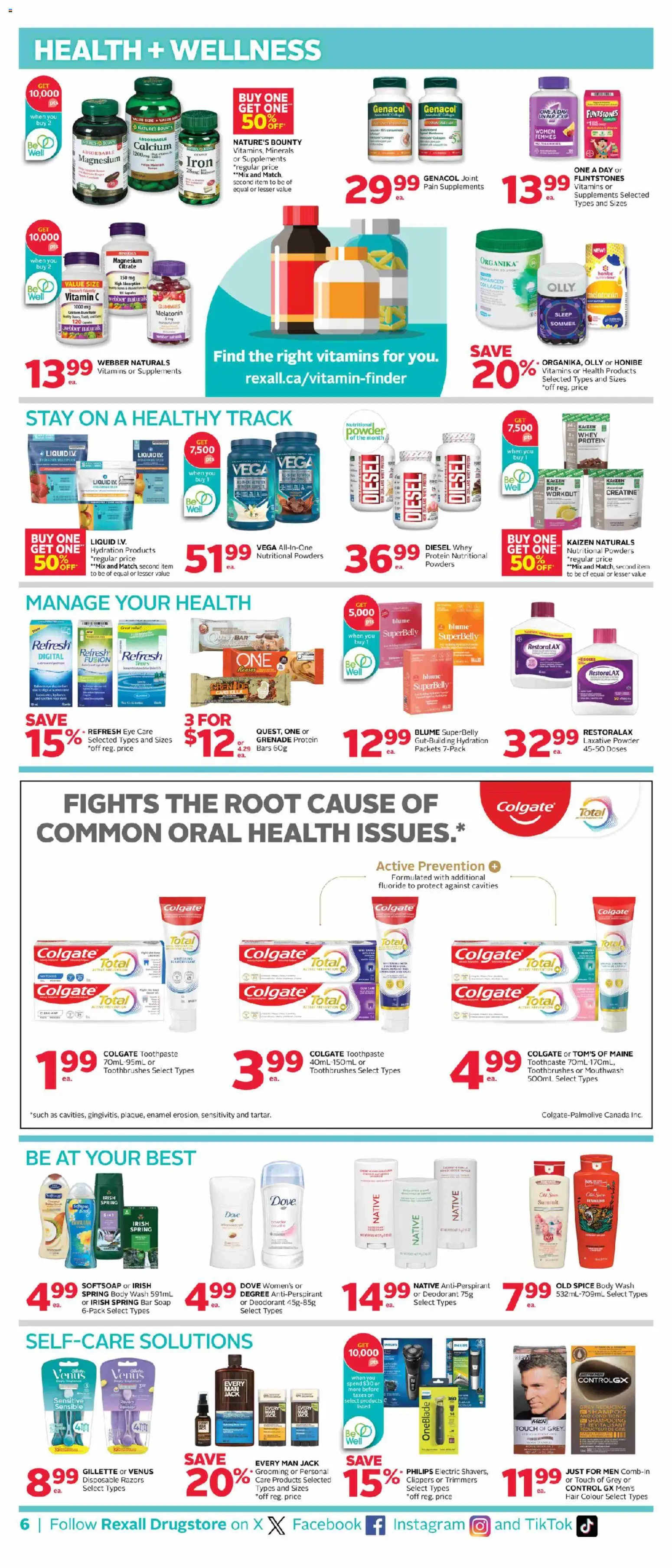 Rexall flyer valid from Sep 4, 2026 | Page: 14 | Products: Whey protein, Body wash, Antiperspirant, Toothpaste