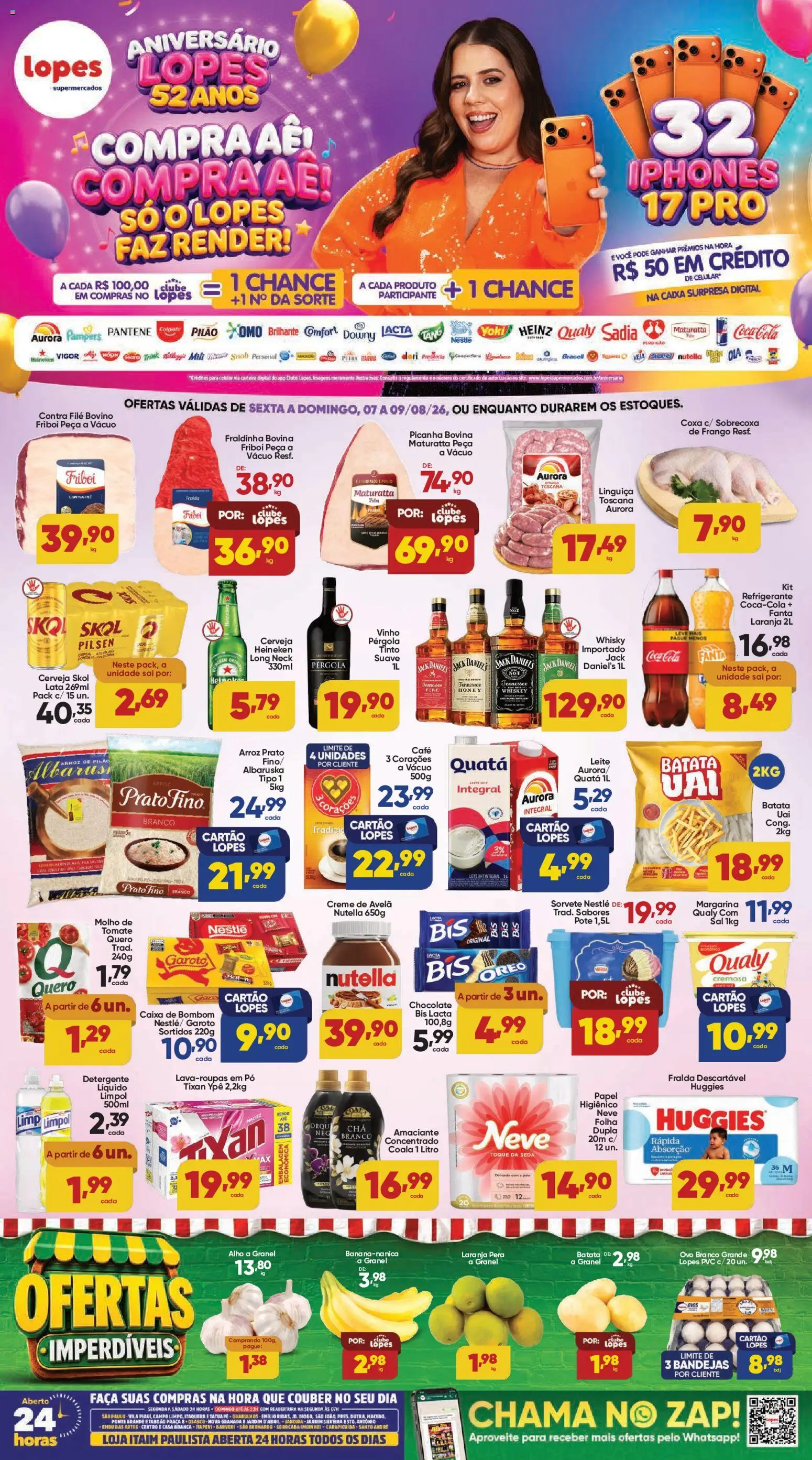 Lopes Supermercados Folheto - válido de 07/08/2026 | Página: 1 | Produtos: Caixa, Faca, Bombom, Creme de avelã
