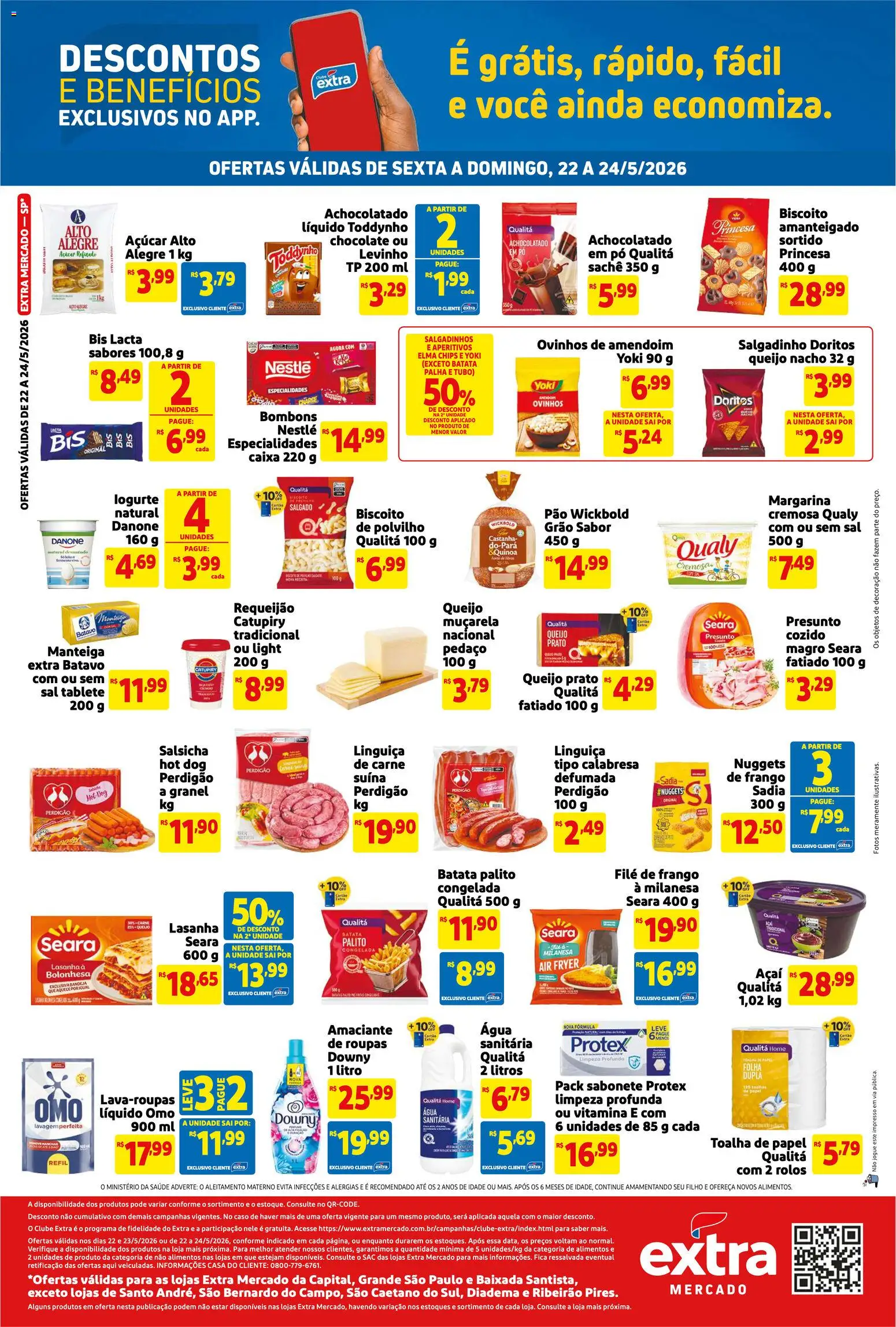 Extra Folheto - válido de 22.05.2026 | Página: 2 | Produtos: Salsicha, Presunto, Sabonete, Açaí