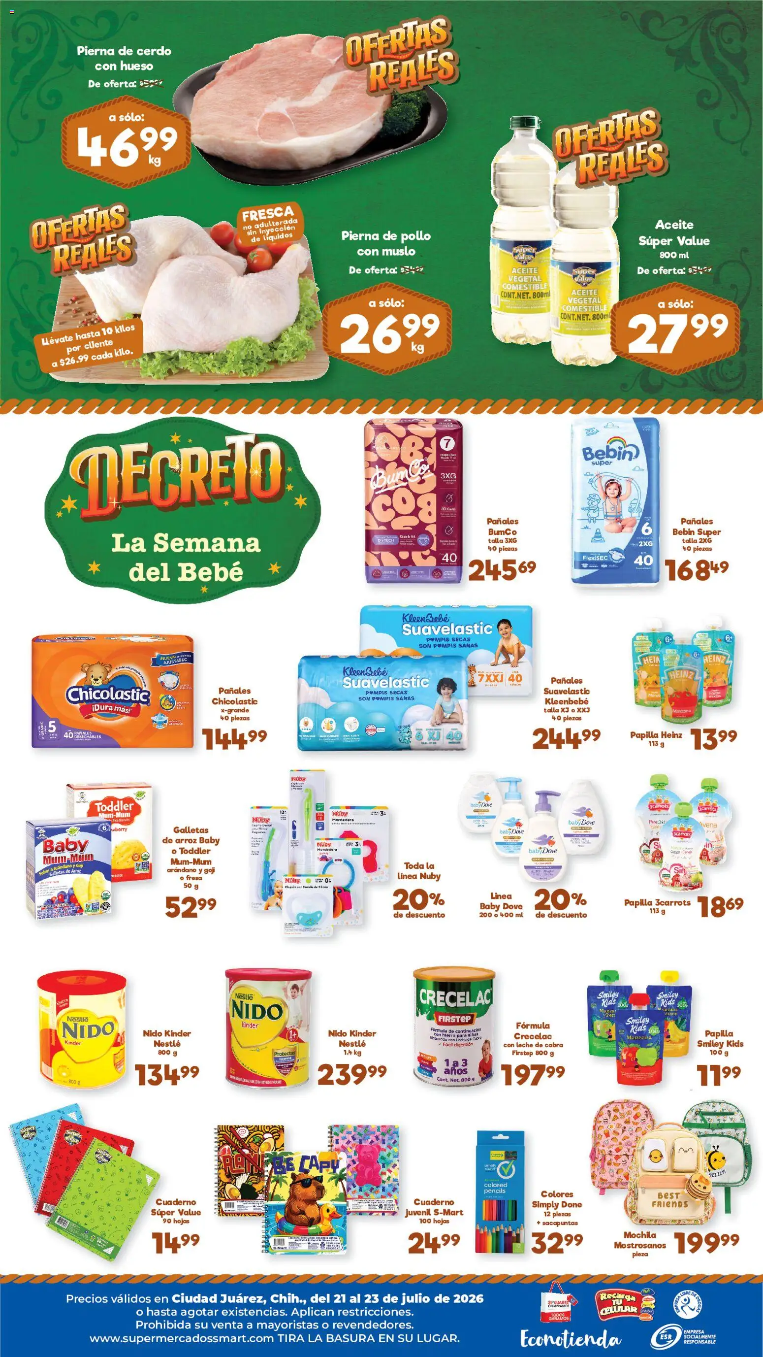 Nuevas ofertas de S-Mart válidas en toda la República Mexicana desde el 21/07/2026. ¡Encuentra las mejores ofertas en S-Mart folleto Ofertas de feria Juárez! | Página: 2 | Productos: Fresa, Sacapuntas, Leche, Aceite