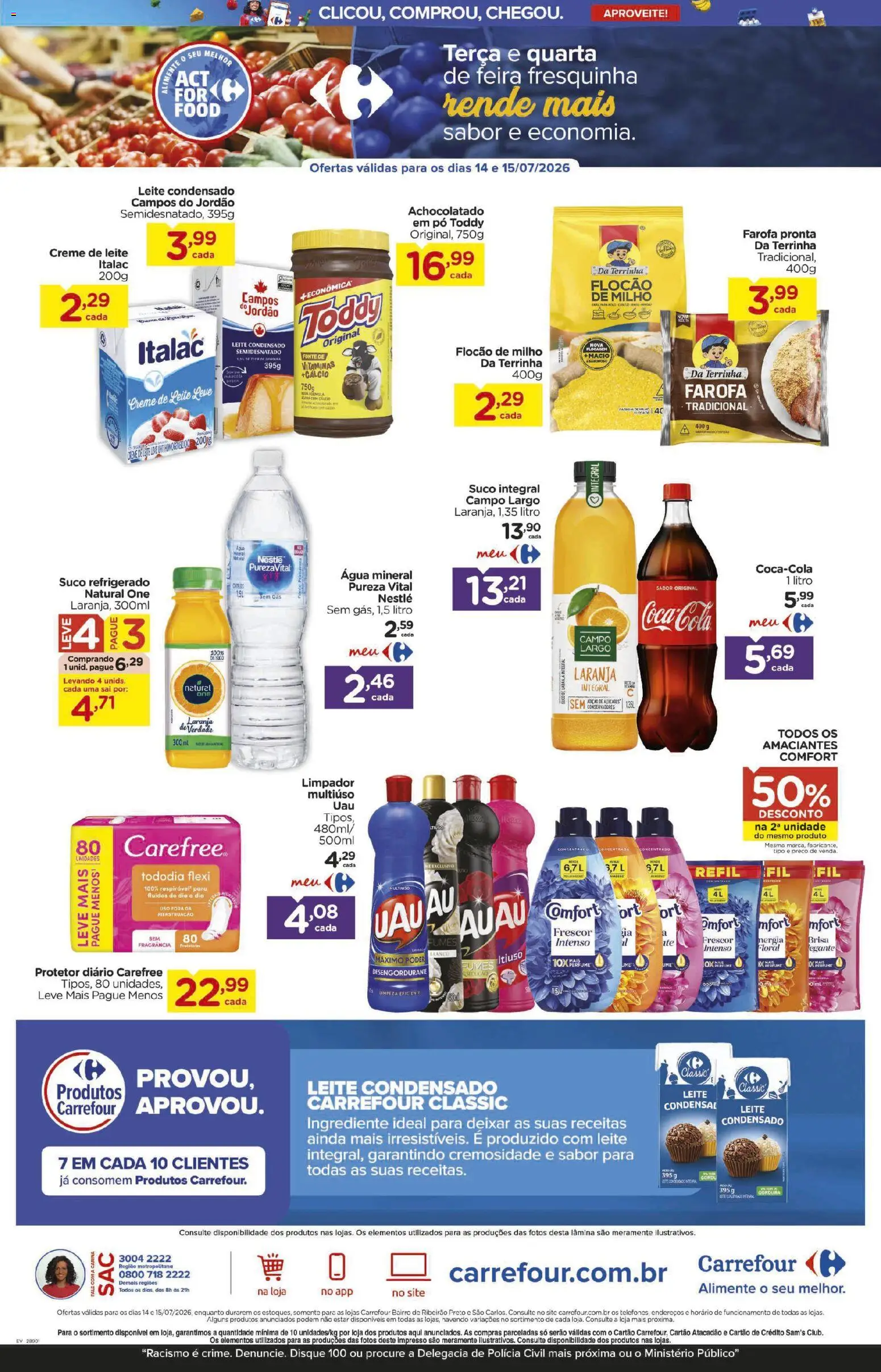 Carrefour Bairro Folheto - válido de 14/07/2026 | Página: 3 | Produtos: Creme, Água mineral, Creme de leite, PC