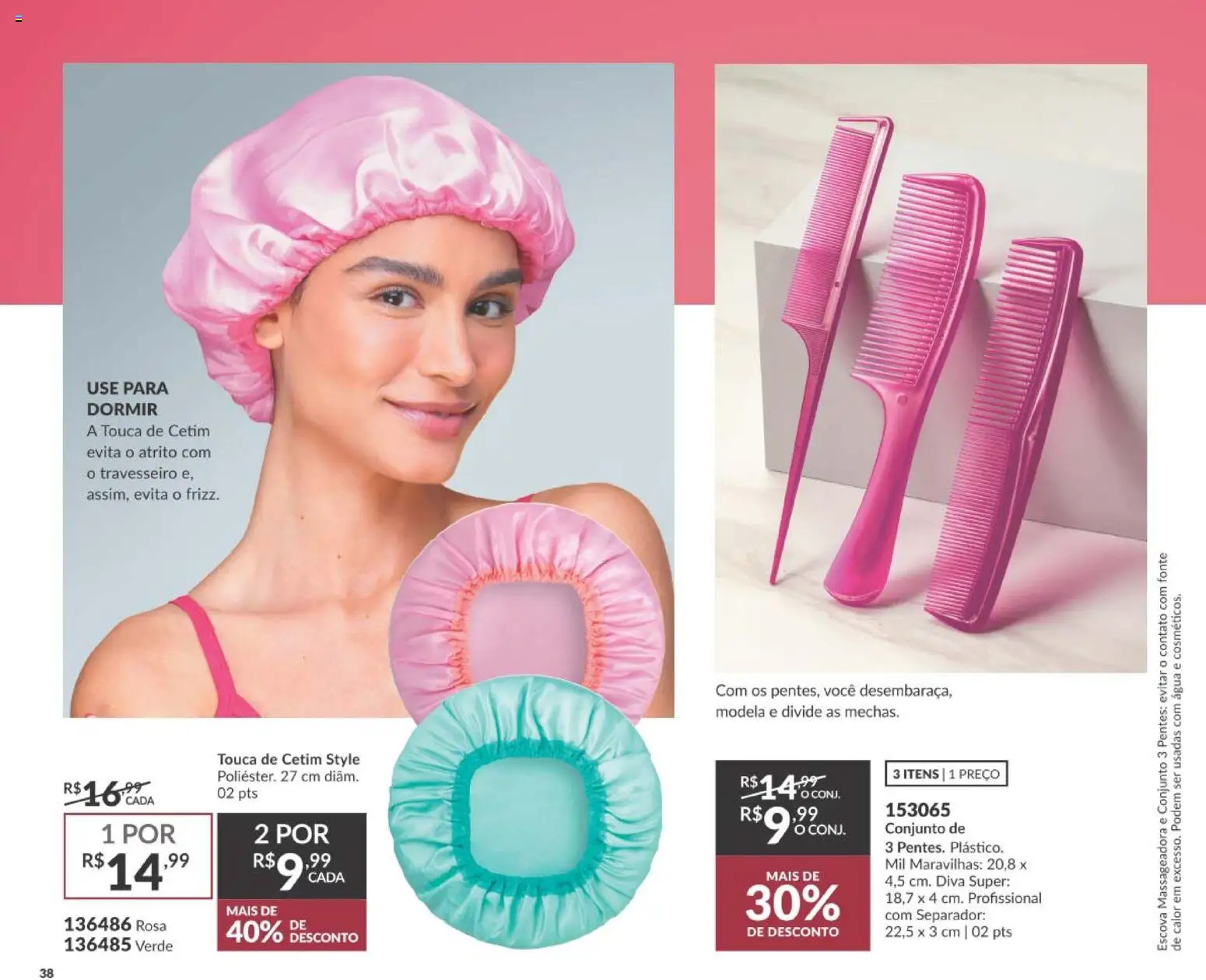 Avon Folheto - válido de 01/09/2026 | Página: 38 | Produtos: Touca, Escova, Travesseiro, Água