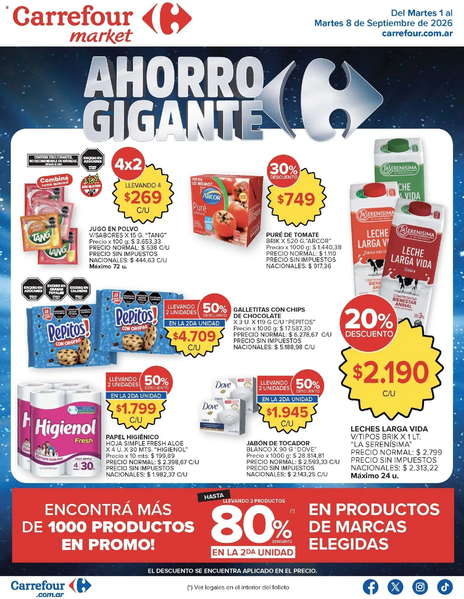 Carrefour - Ofertas │ válido desde el 01/09/2026 | Página: 36 | Productos: Galletitas, Manzana, Leche, Pure de Tomate