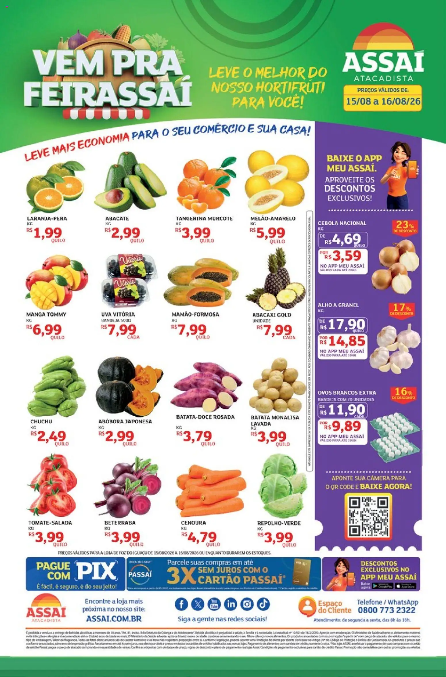 Assaí Atacadista Folheto - válido de 15/08/2026 | Página: 1 | Produtos: Chuchu, Abóbora, Abacate, Bandeja