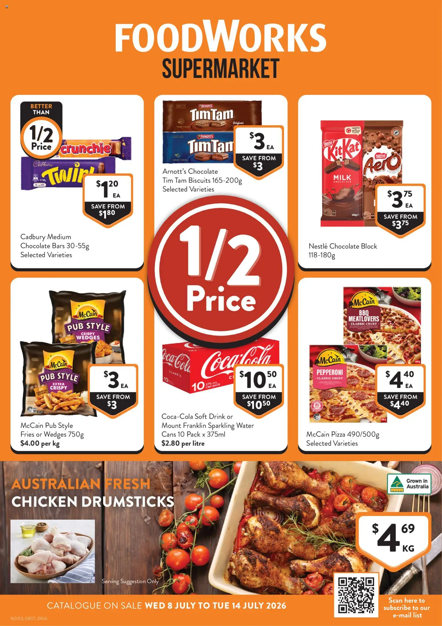 Foodworks catalogue - valid from 08/07/2026 | Page: 1 | Products: Milk, Coca Cola, Biscuits, Water