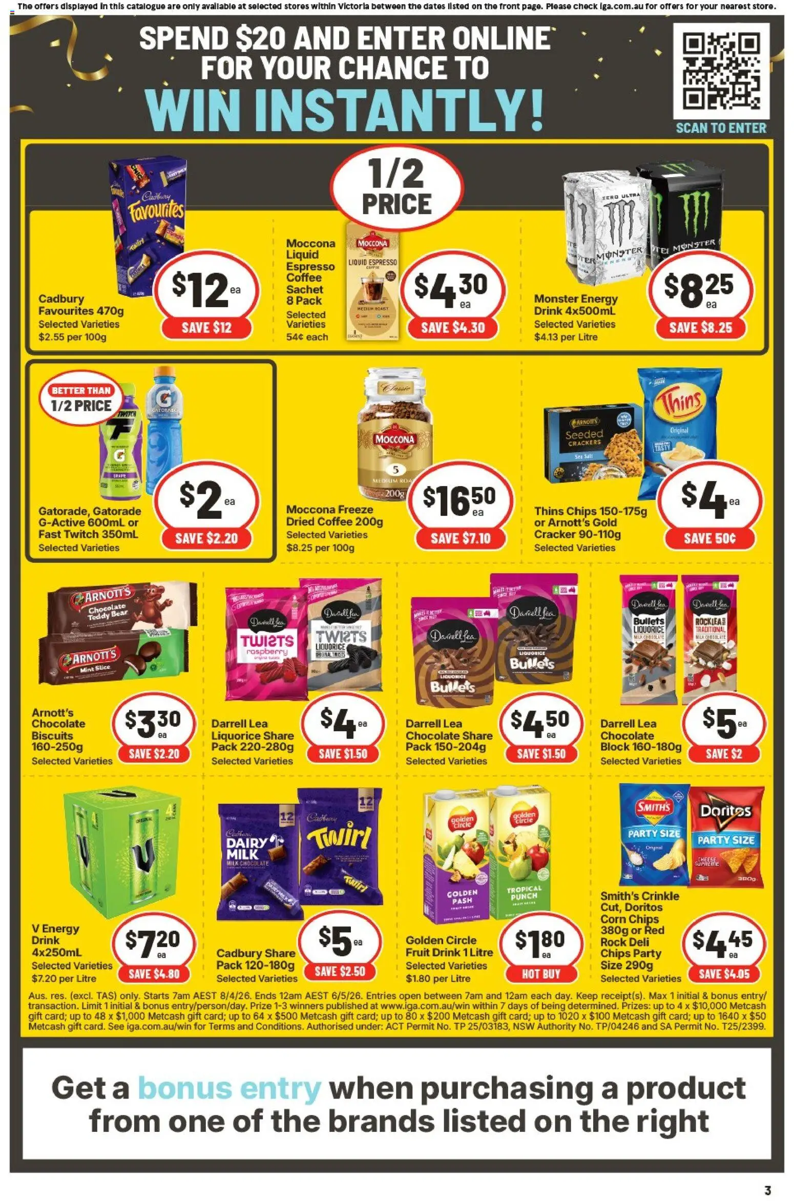 IGA catalogue - valid from 15.04.2026 | Page: 7 | Products: Milk, Chips, Salt, Moccona