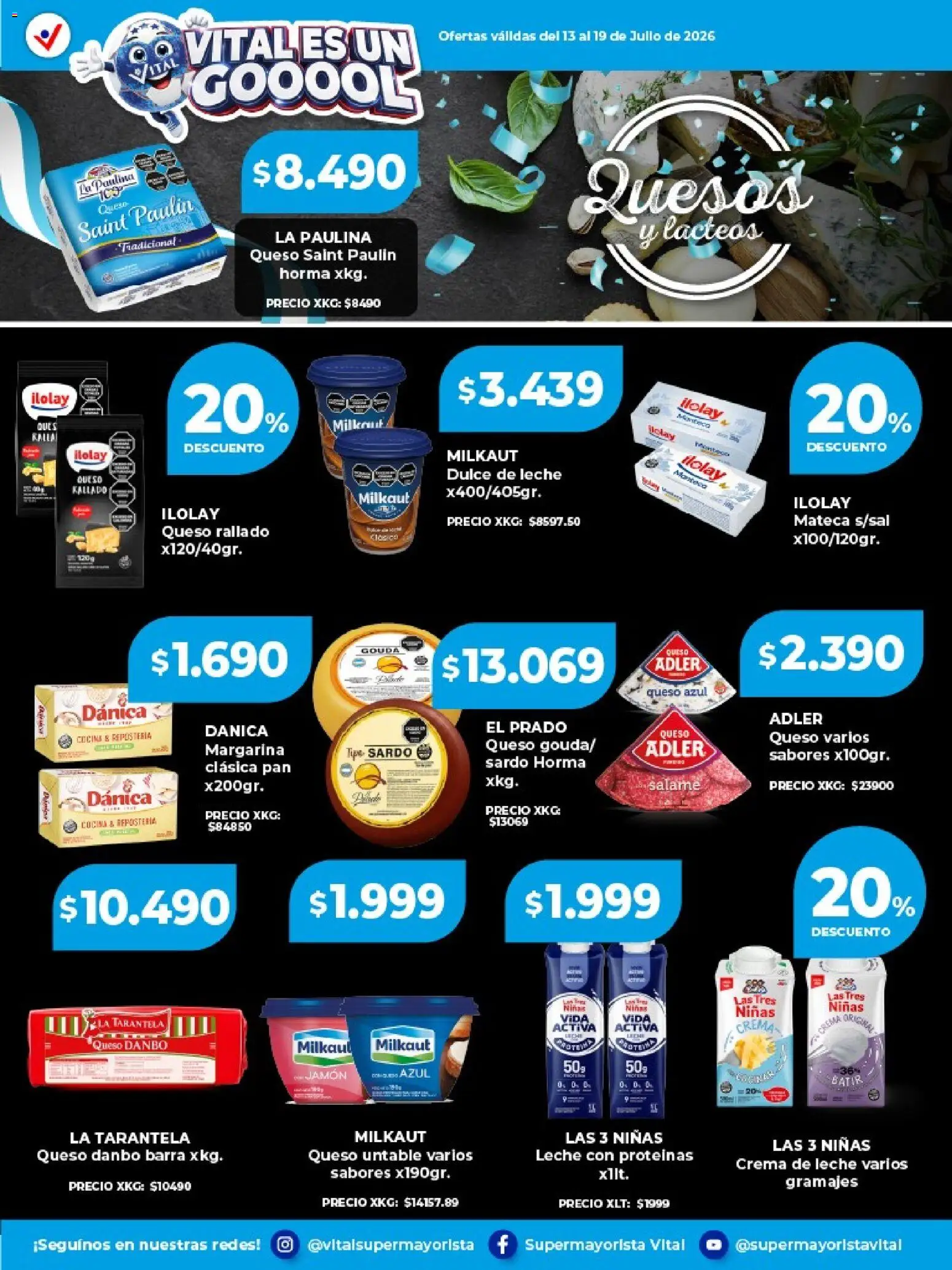 Vital - Especial de frescos │ válido desde el 13/07/2026 | Página: 4 | Productos: Crema de leche, Leche, Queso, Salame