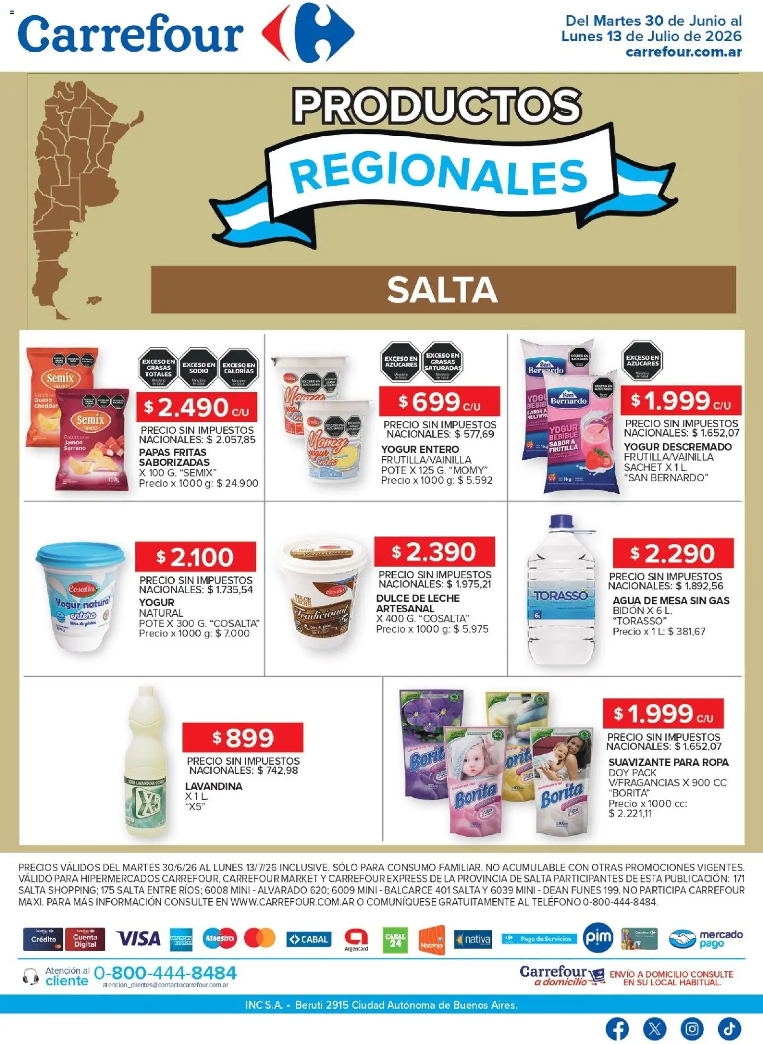 Carrefour - Productos Regionales | Salta │ válido desde el 30/06/2026 | Página: 1 | Productos: Bidón, Dulce de leche, Ropa, Leche