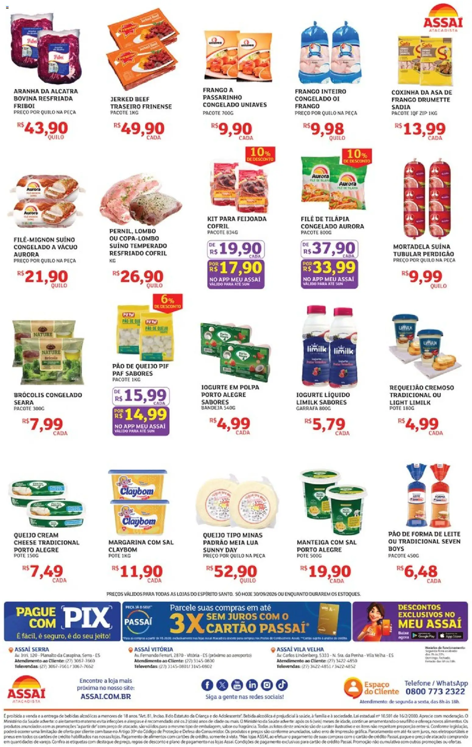 Assaí Atacadista Folheto - válido de 30/09/2026 | Página: 2 | Produtos: Iogurte, Cream cheese, Aranha da alcatra, Telefone