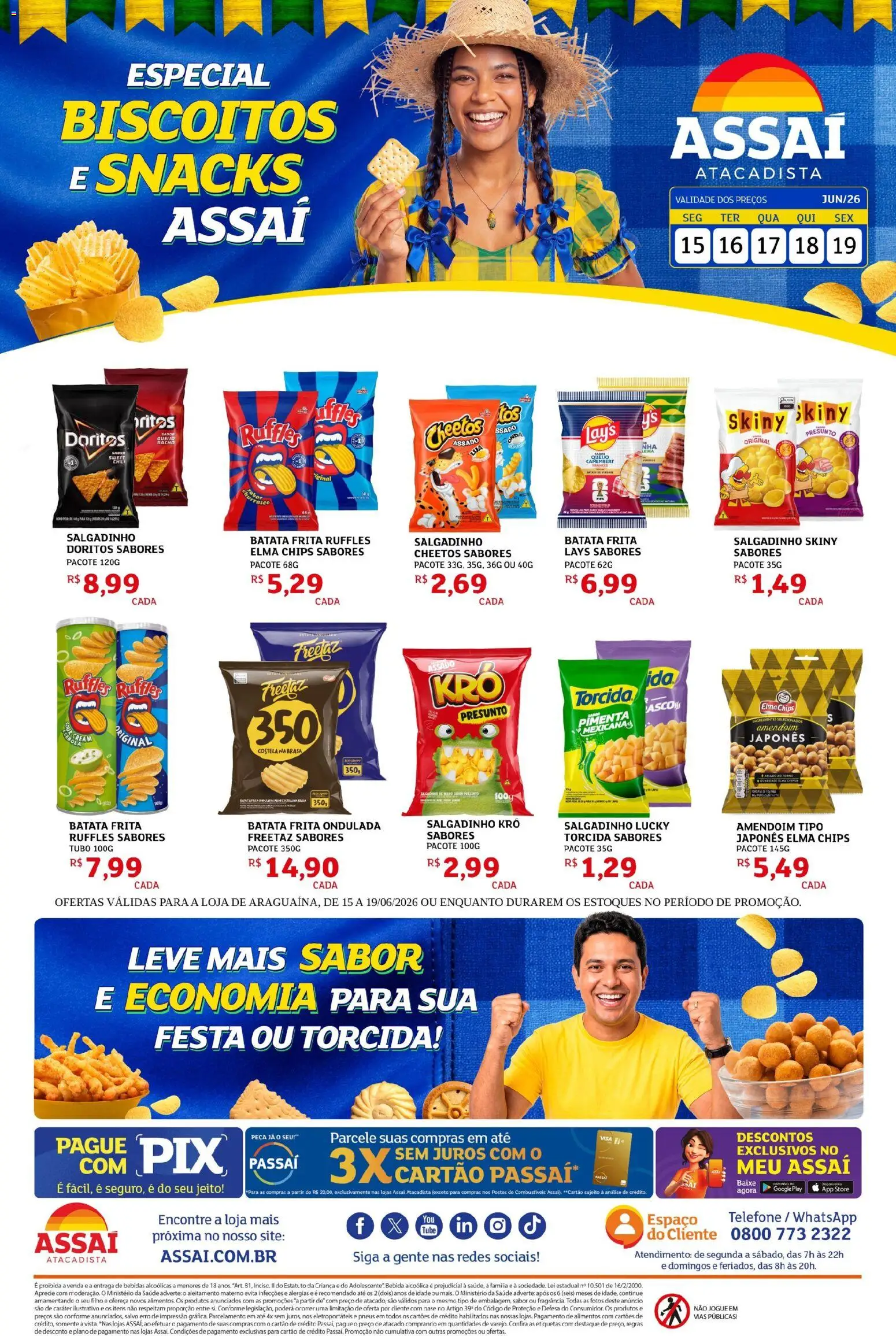 Assaí Atacadista Folheto - válido de 15.06.2026 | Página: 1 | Produtos: Amendoim, Biscoitos, Telefone, Batata frita