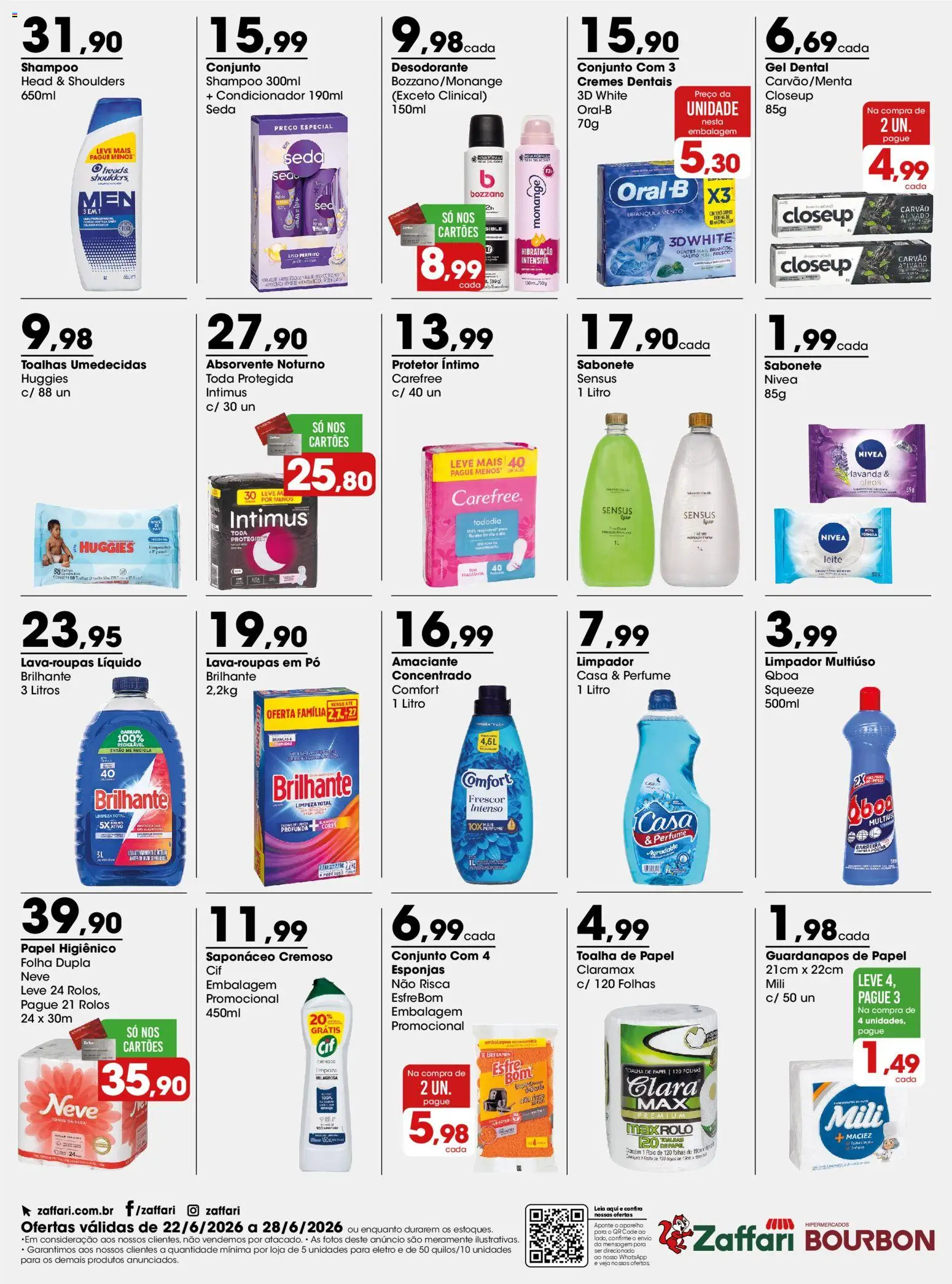 Zaffari Folheto - válido de 22/06/2026 | Página: 4 | Produtos: Shampoo, Pó, Sabonete, Absorvente