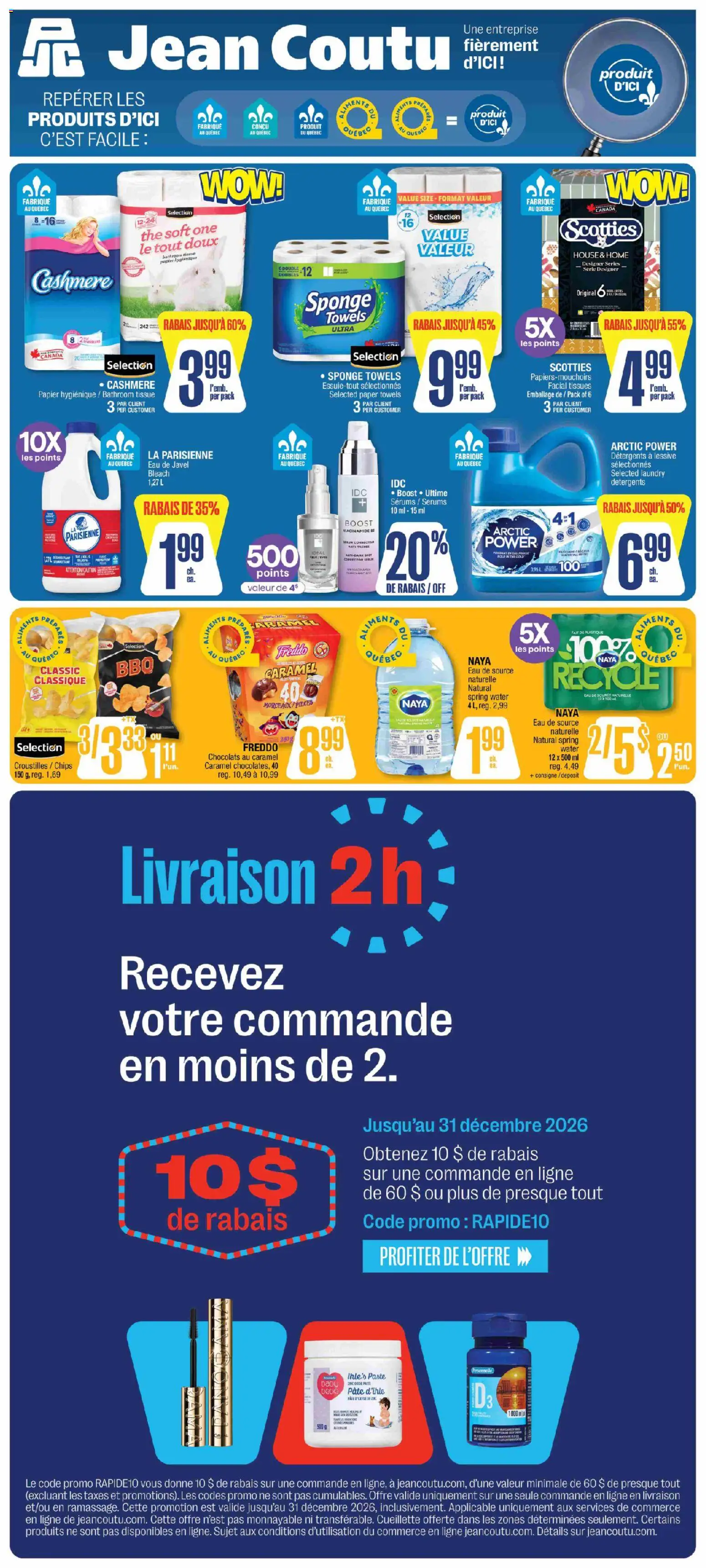Jean Coutu flyer valid from Oct 1, 2026 | Page: 13 | Products: Water, Pâté, Sponge, Tissues