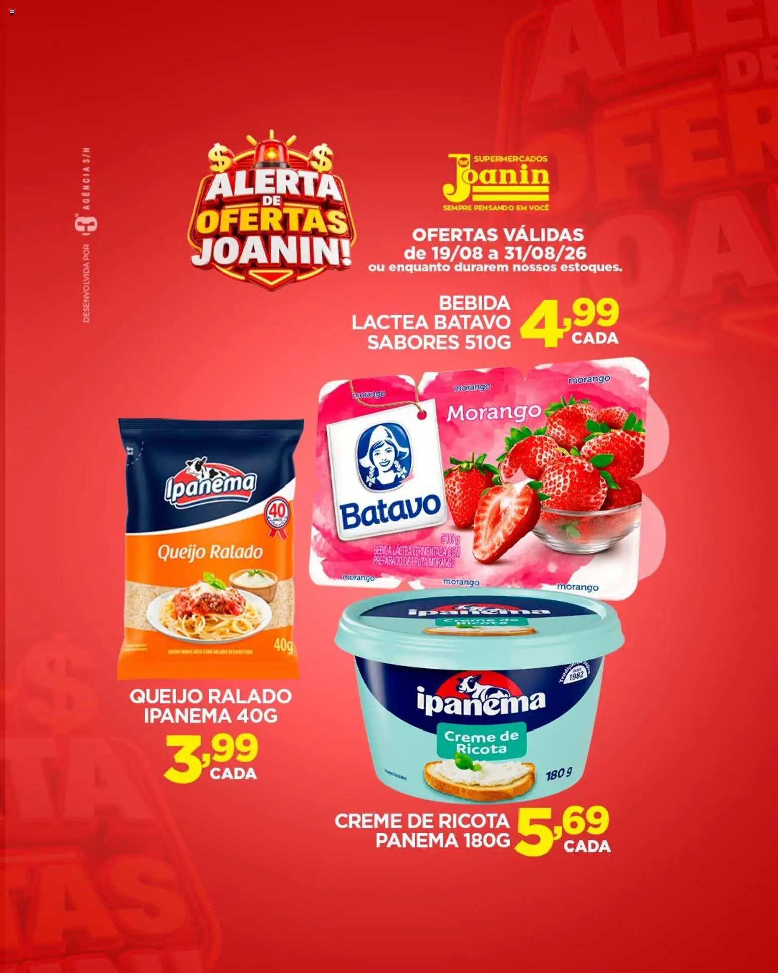 Supermercados Joanin Folheto - válido de 19/08/2026 | Página: 1 | Produtos: Queijo, Queijo ralado, Ricota, Bebida