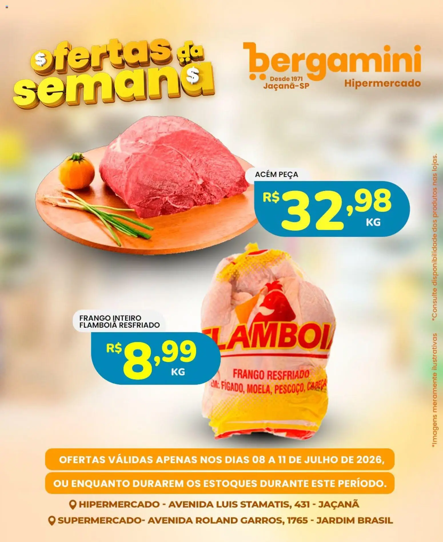 Supermercado Bergamini Folheto - válido de 08/07/2026 | Página: 3 | Produtos: Acém, Frango