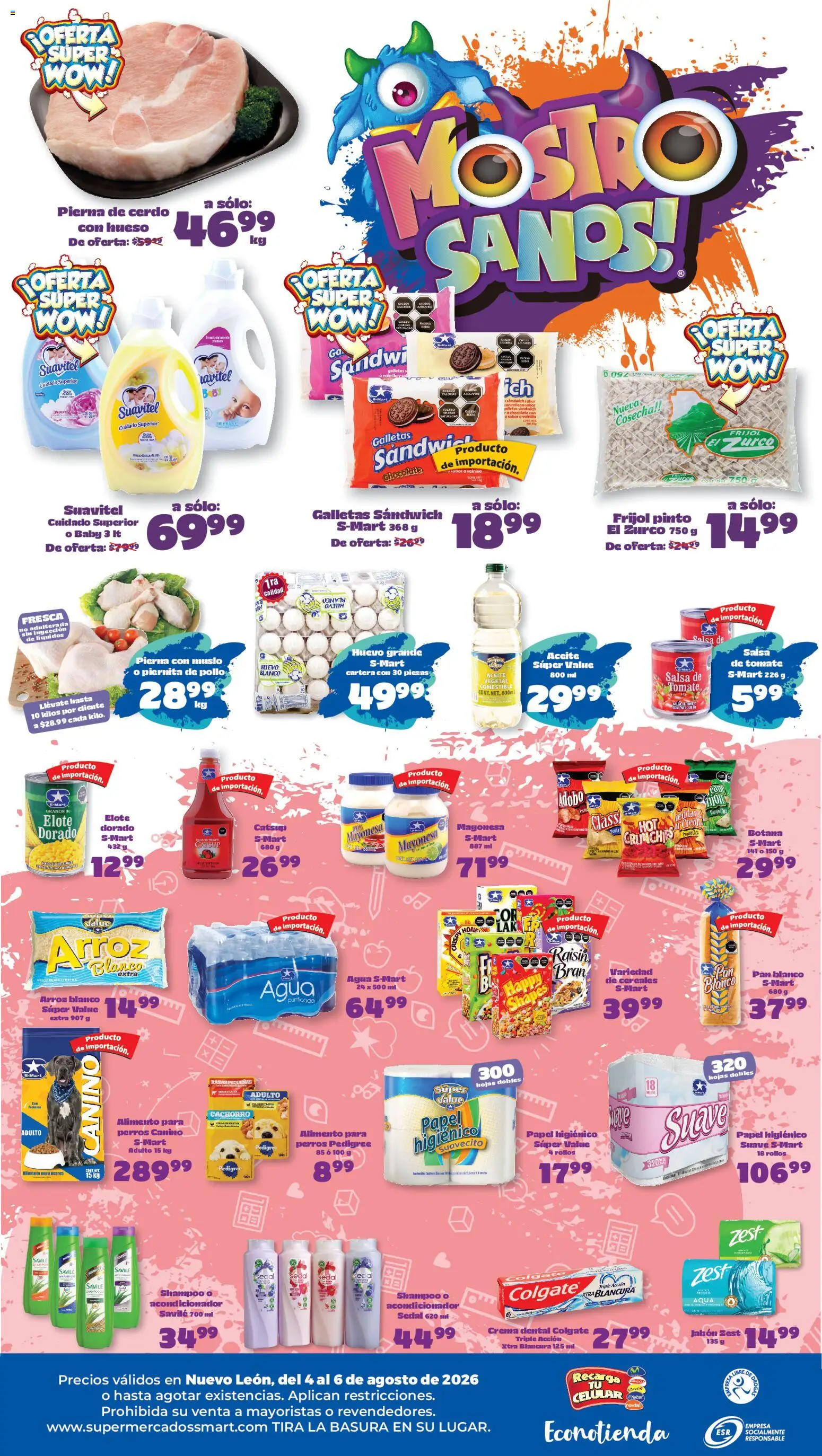 Nuevas ofertas de S-Mart válidas en toda la República Mexicana desde el 04/08/2026. ¡Encuentra las mejores ofertas en S-Mart folleto Monterrey! | Página: 2 | Productos: Pollo, Tomate, Chocolate, Acondicionador