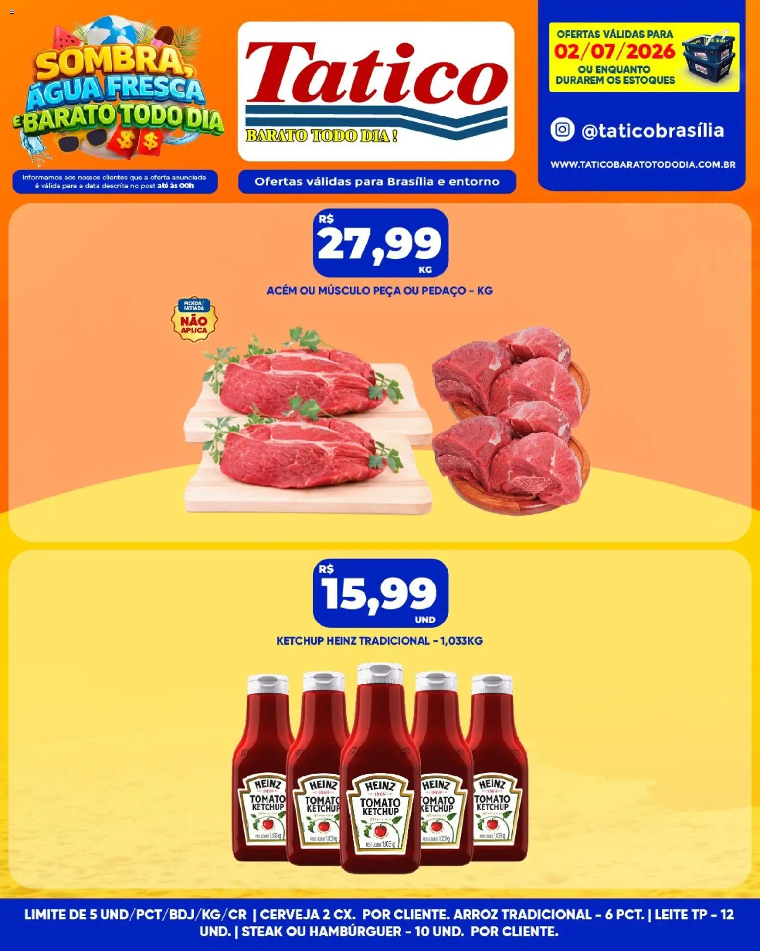 Tatico Folheto - válido de 02/07/2026 | Página: 10 | Produtos: Leite, Arroz, Ketchup, Hambúrguer