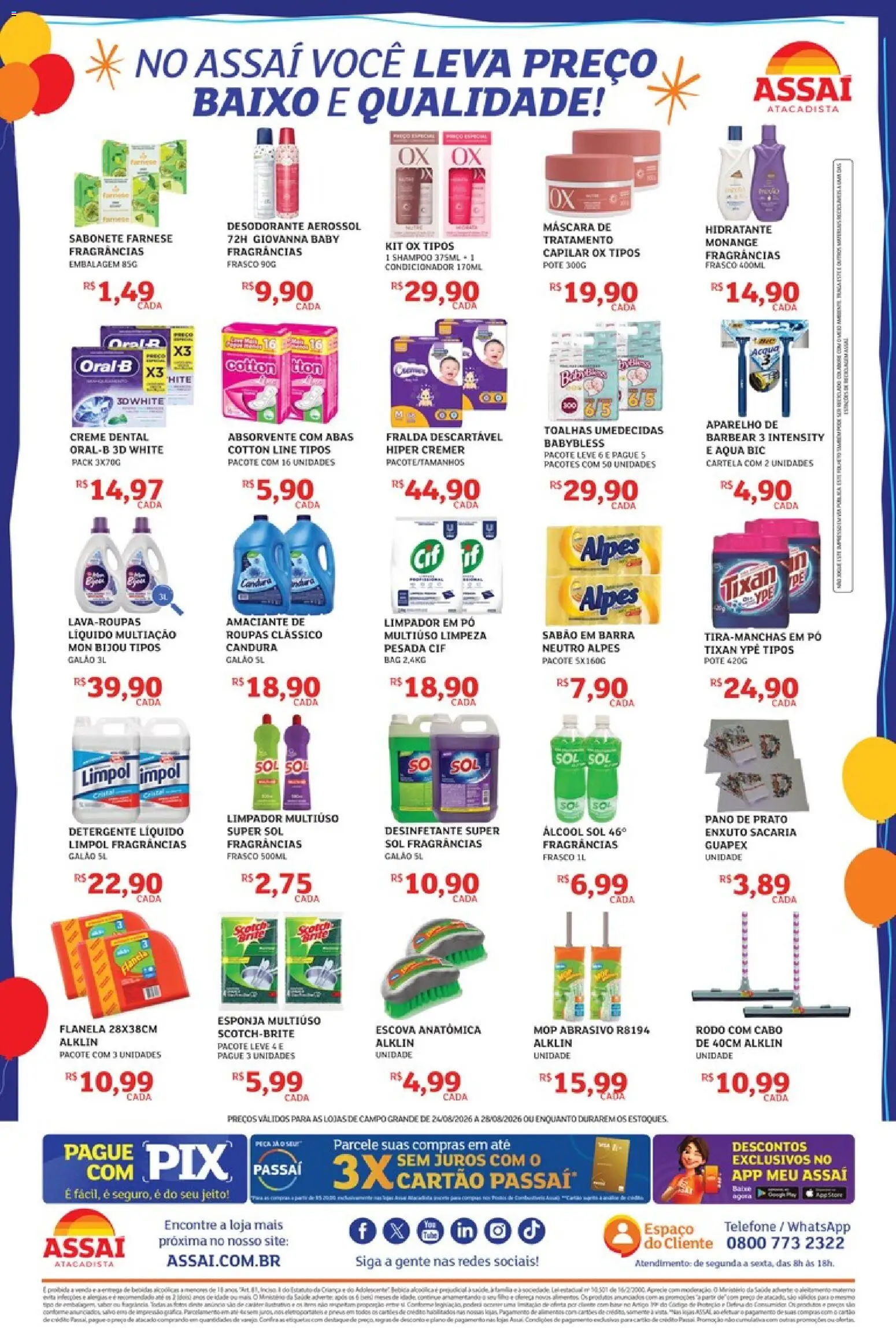 Assaí Atacadista Folheto - válido de 24/08/2026 | Página: 4 | Produtos: Condicionador, Limpador multiuso, Álcool, Flanela