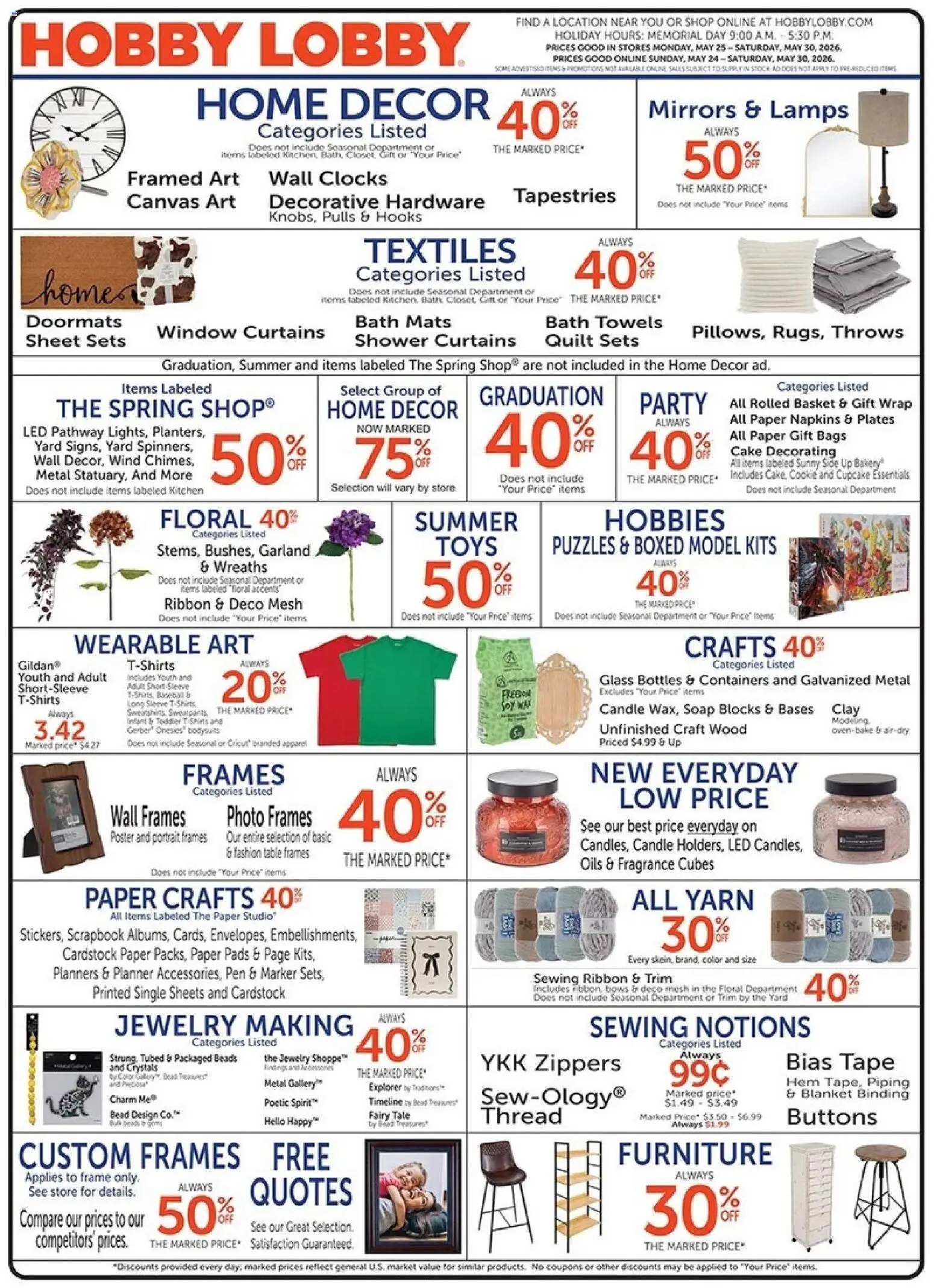 Hobby Lobby Weekly Ad - valid from 24.05.2026 | Page: 1 | Products: Table, Bath, Shower, Oven